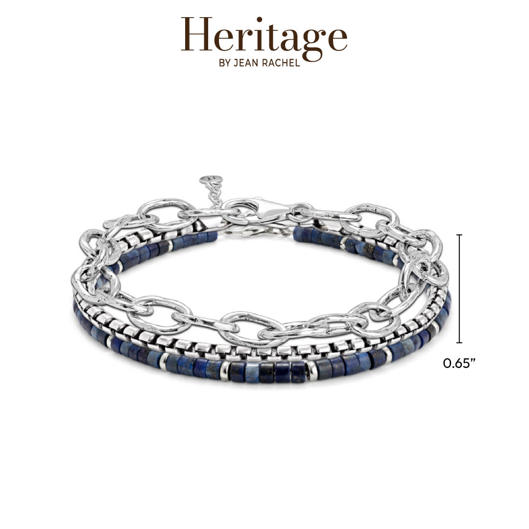 Sterling Silver Stacked Chain Bracelets with Lapis