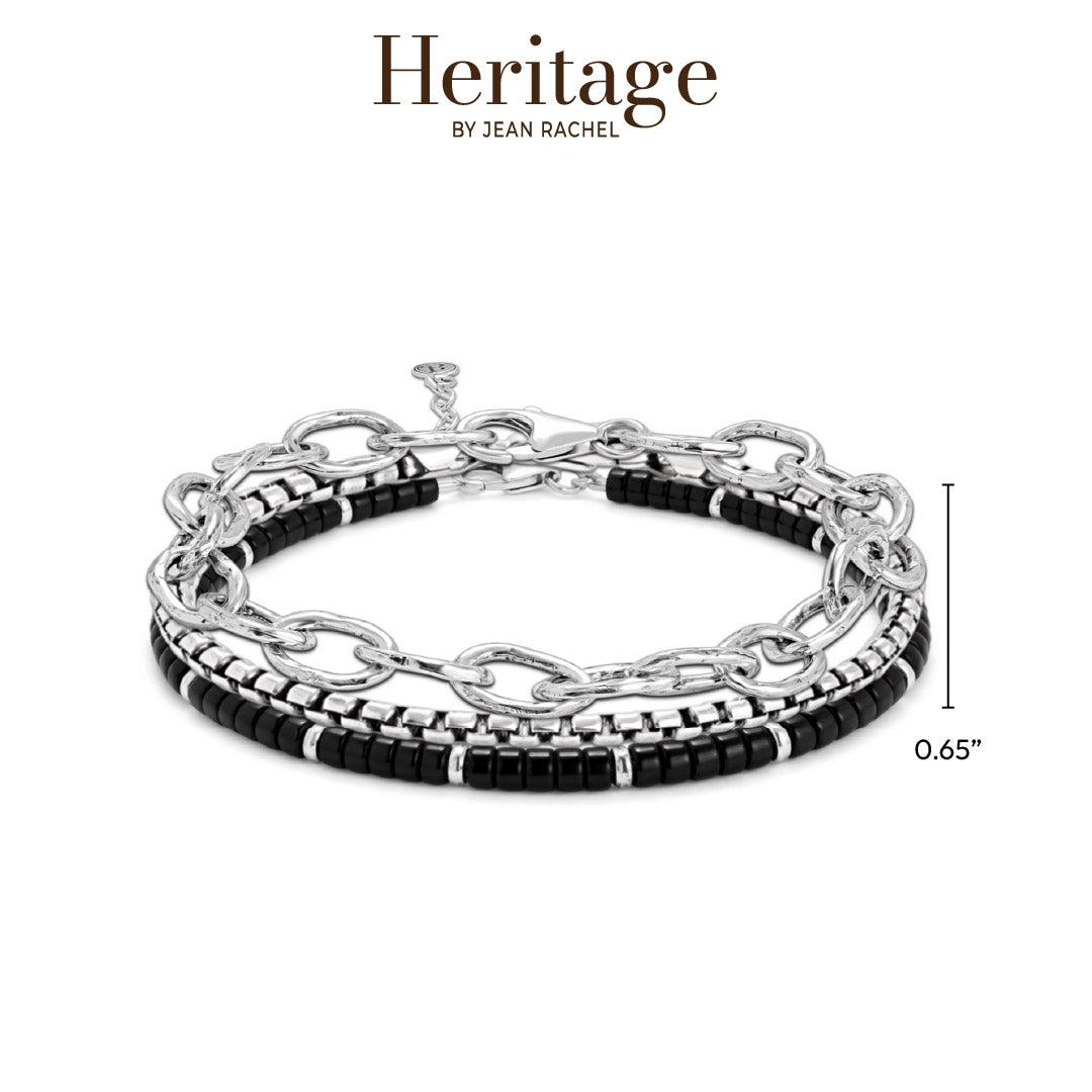Sterling Silver Stacked Chain Bracelets with Onyx