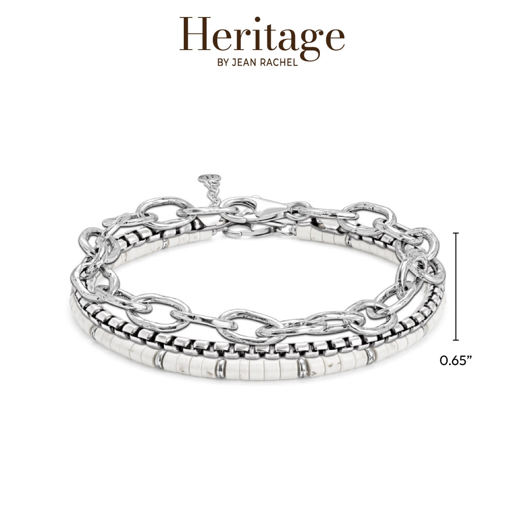 Sterling Silver Stacked Chain Bracelets with White Turquoise