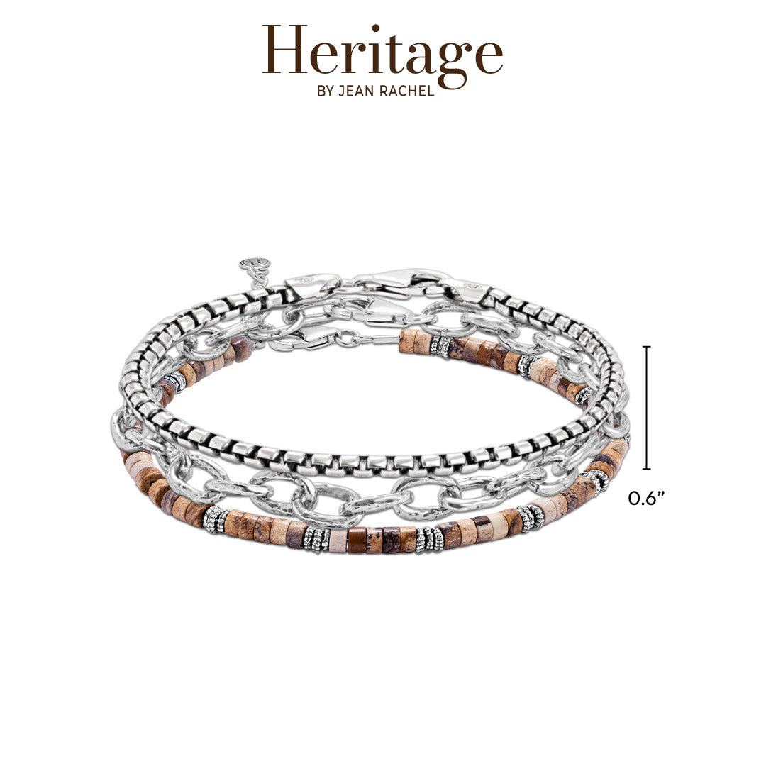 Sterling Silver Chain Bracelet Stack with Jasper