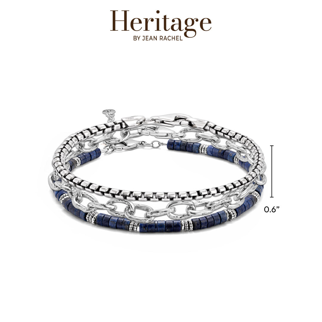 Sterling Silver Chain Bracelet Stack with Lapis