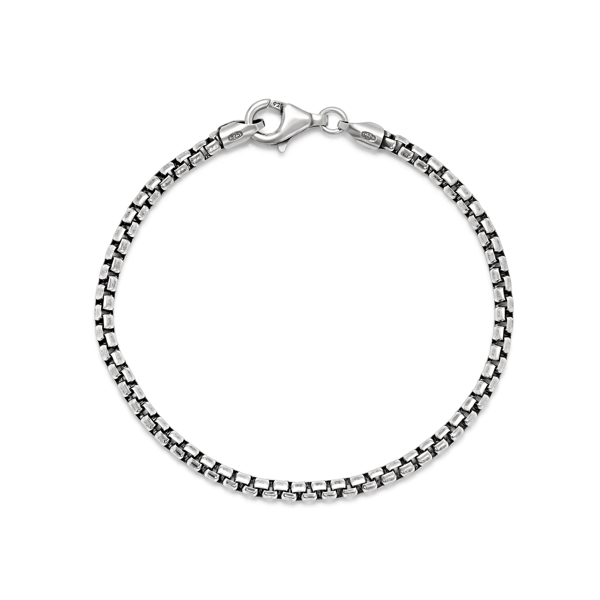 Sterling Silver Chain Bracelet Stack with Rhodonite