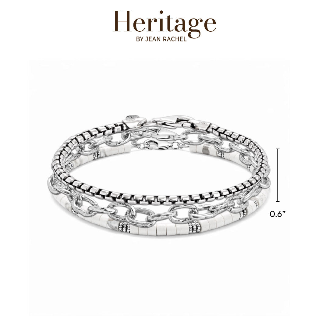 Sterling Silver Chain Bracelet Stack with White Turquoise