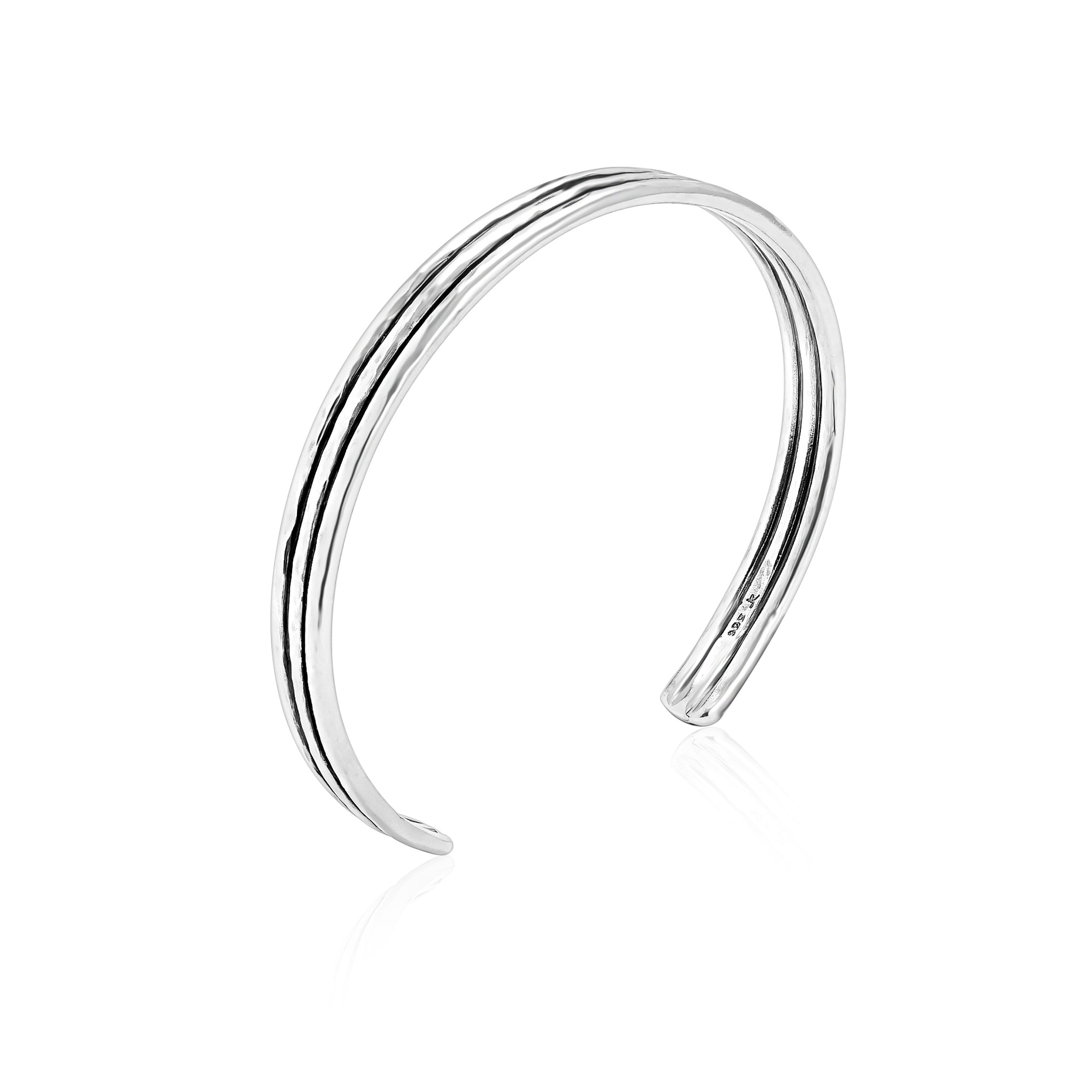 Sterling Silver Ribbed Cuff and Rhodonite Wraparound Bracelet