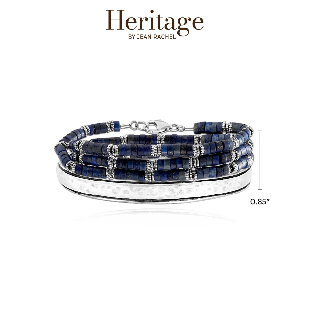 Sterling Silver Cuff and Lapis Wraparound Bracelet