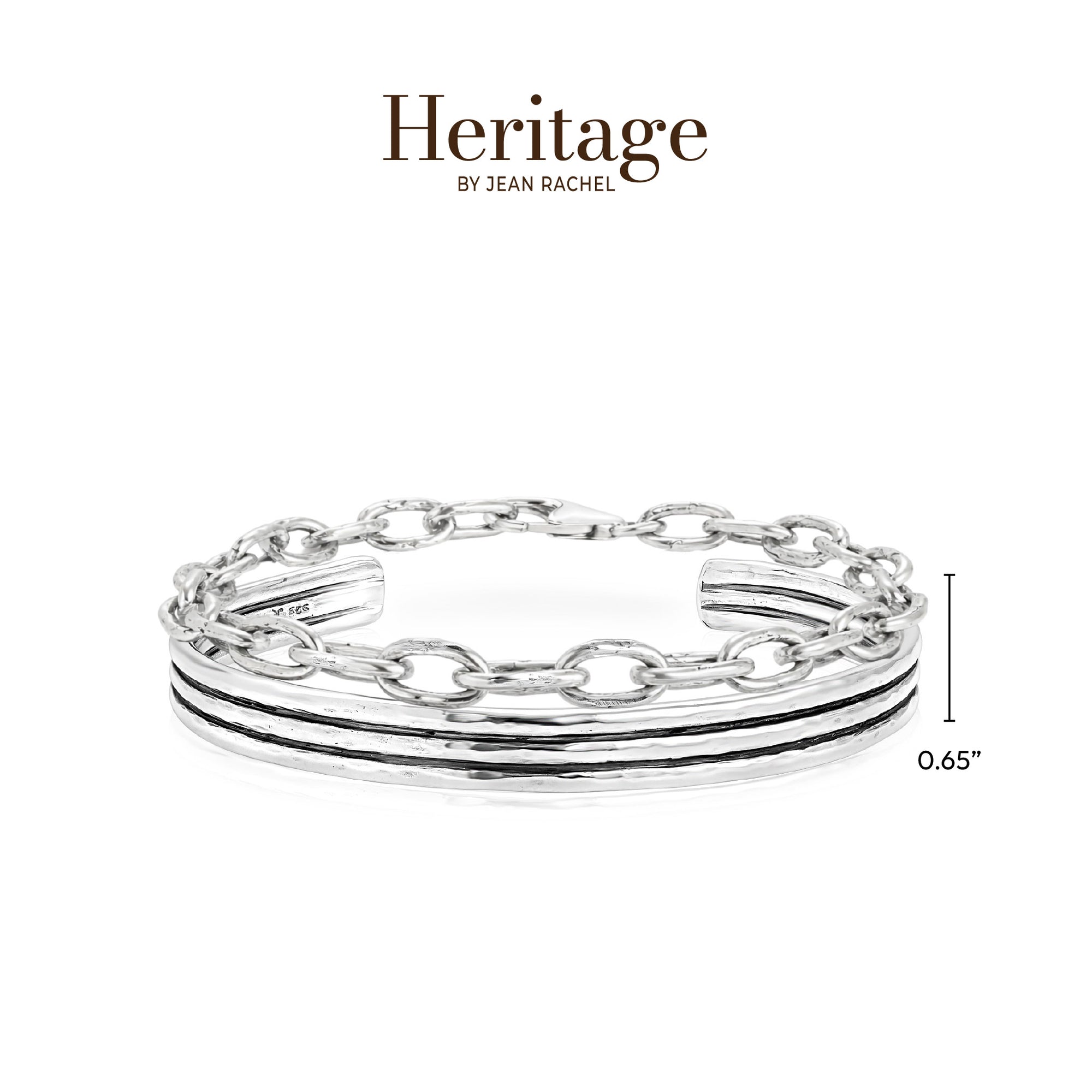 Sterling Silver Chain Bracelet and Ribbed Cuff Stack