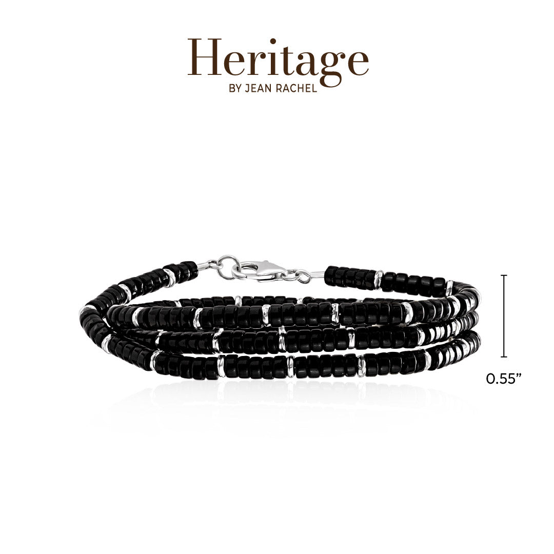 Sterling Silver Onyx Beaded Wraparound Bracelet