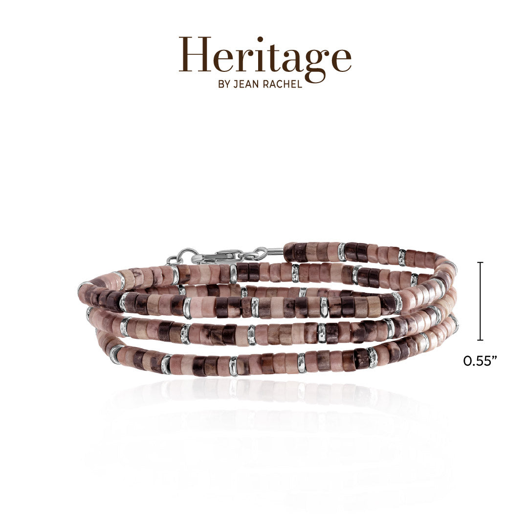 Sterling Silver Rhodonite Beaded Wraparound Bracelet