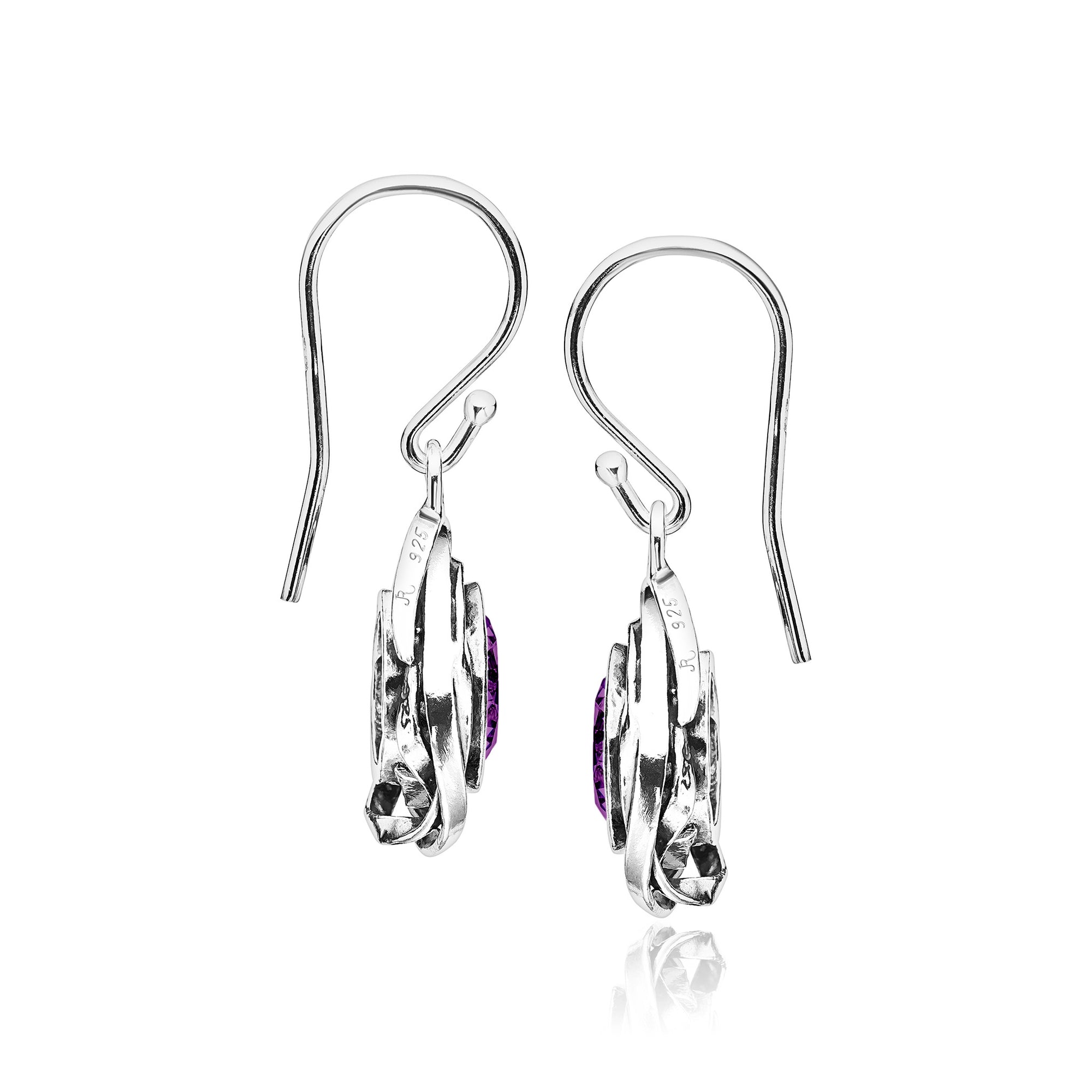 Sterling Silver Amethyst CZ Drop Earrings