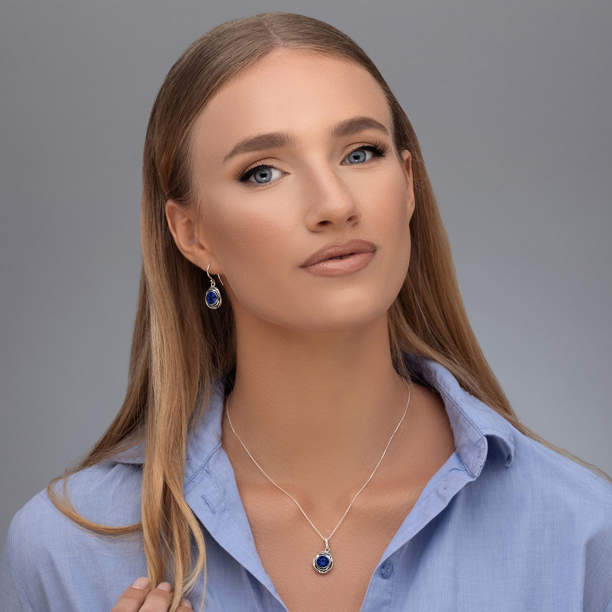 Sterling Silver Sapphire CZ Drop Earrings