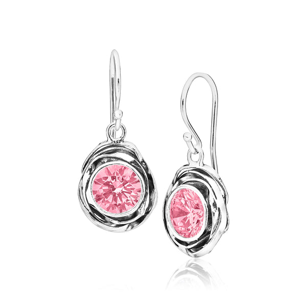 Sterling Silver Pink CZ Drop Earrings