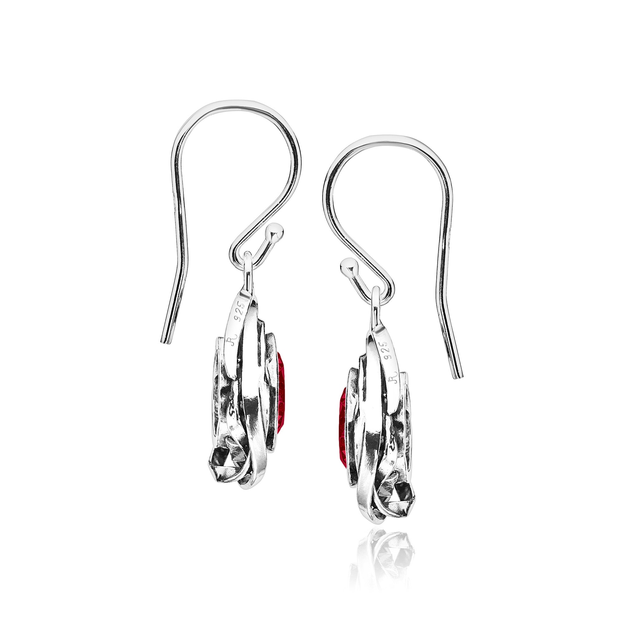 Sterling Silver Ruby CZ Drop Earrings