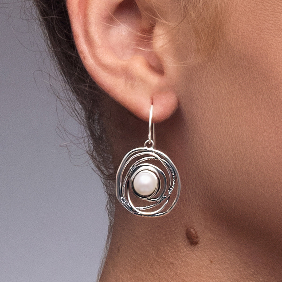 Sterling Silver Pearl Wire Wrap Earrings