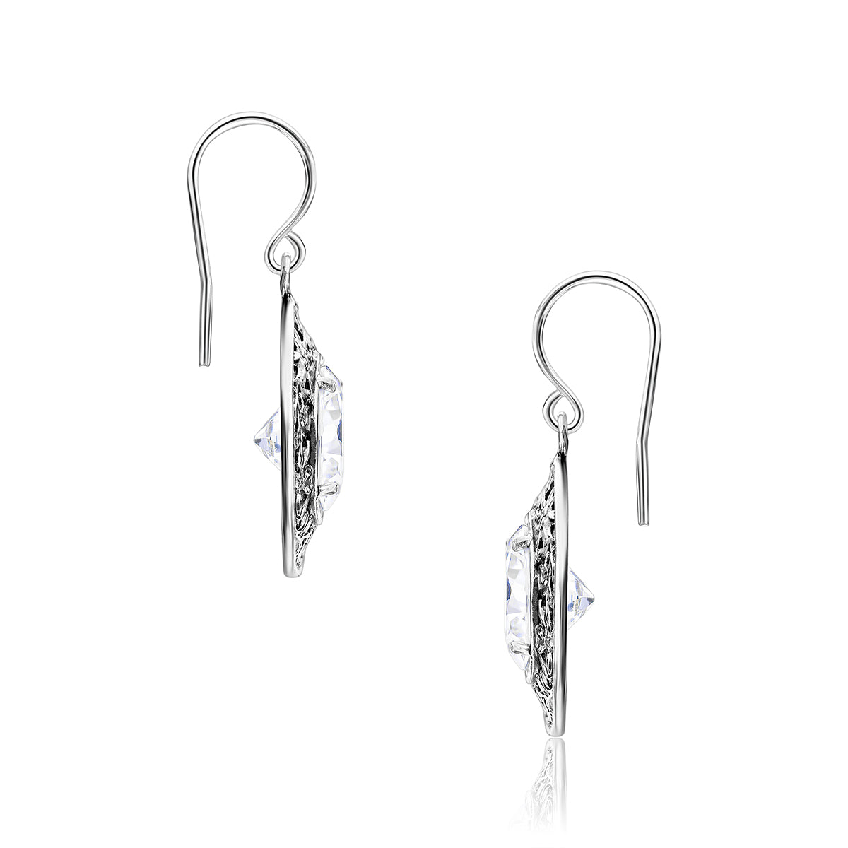 Round Sterling Silver Floral CZ Earrings