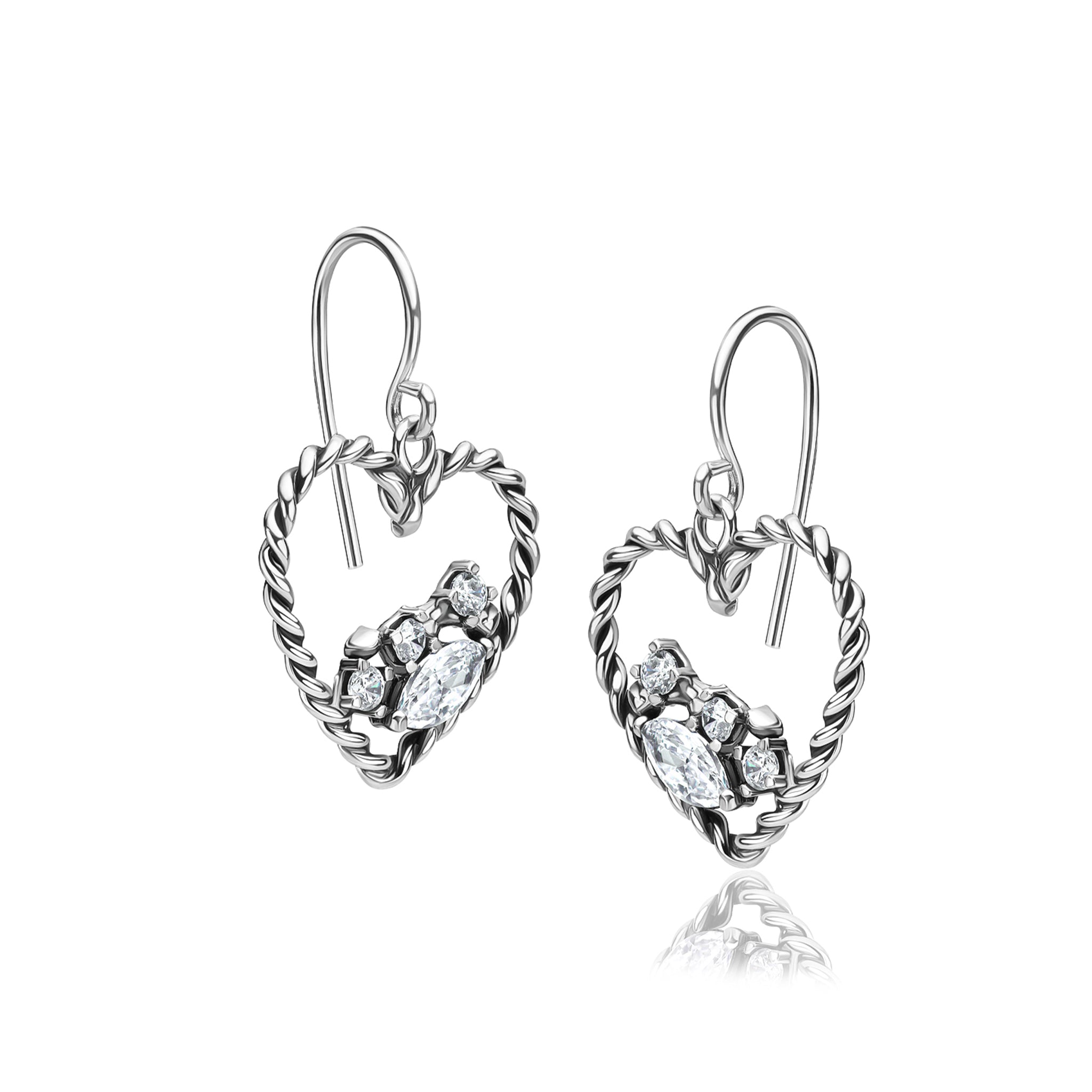 Sterling Silver CZ Braid Heart Earrings