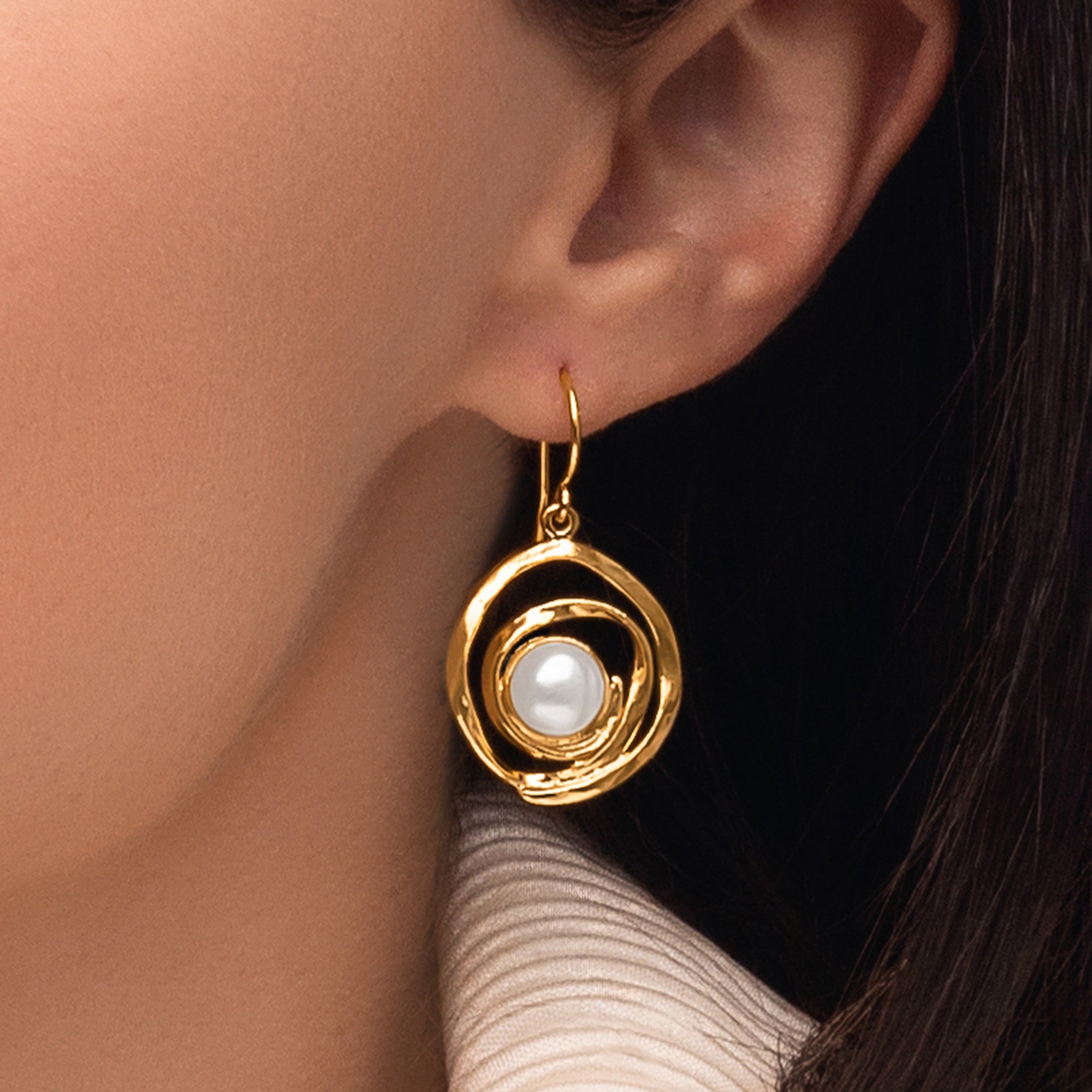 14K Gold Over Sterling Silver Pearl Wire Wrap Earrings