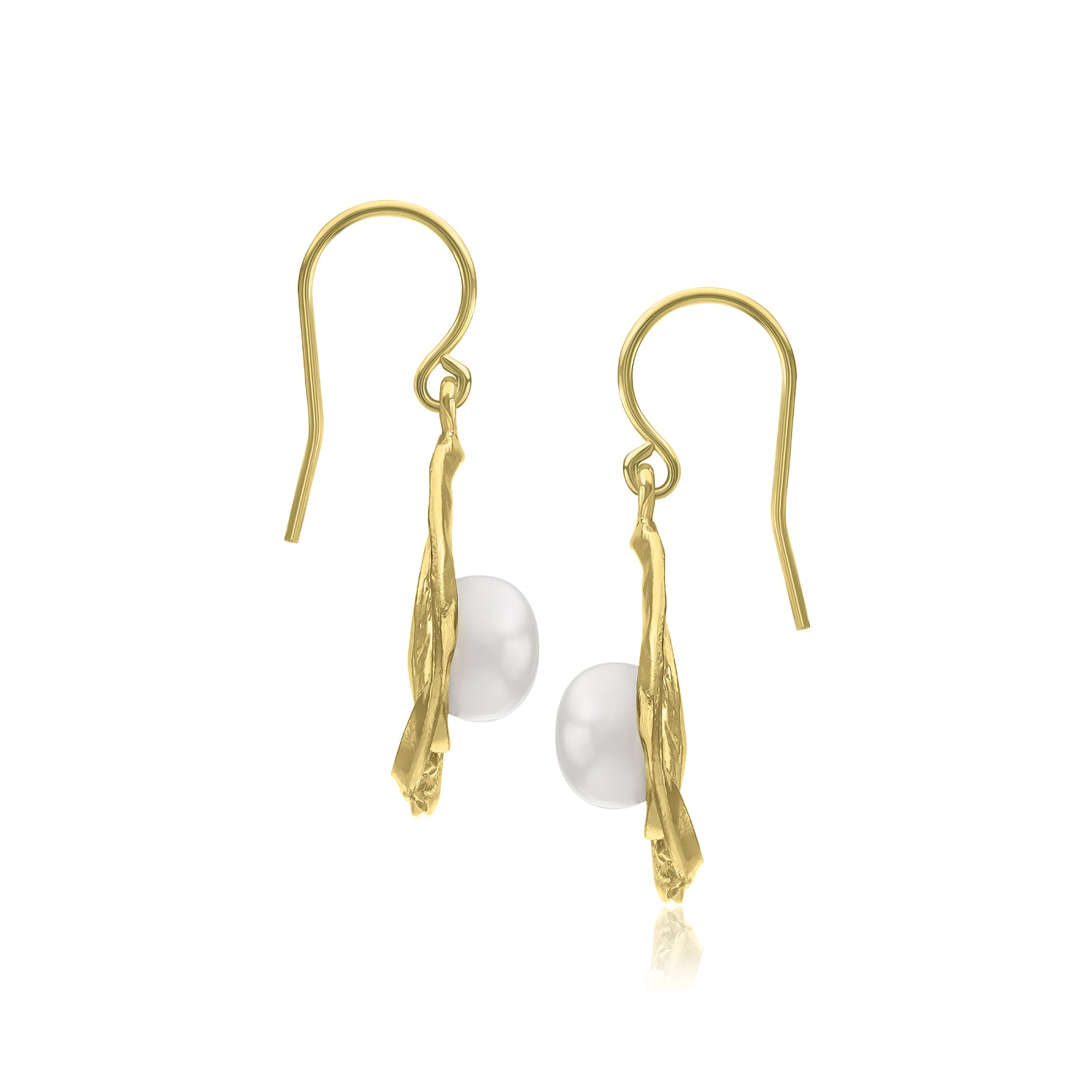 14K Gold Over Sterling Silver Pearl Wire Wrap Earrings
