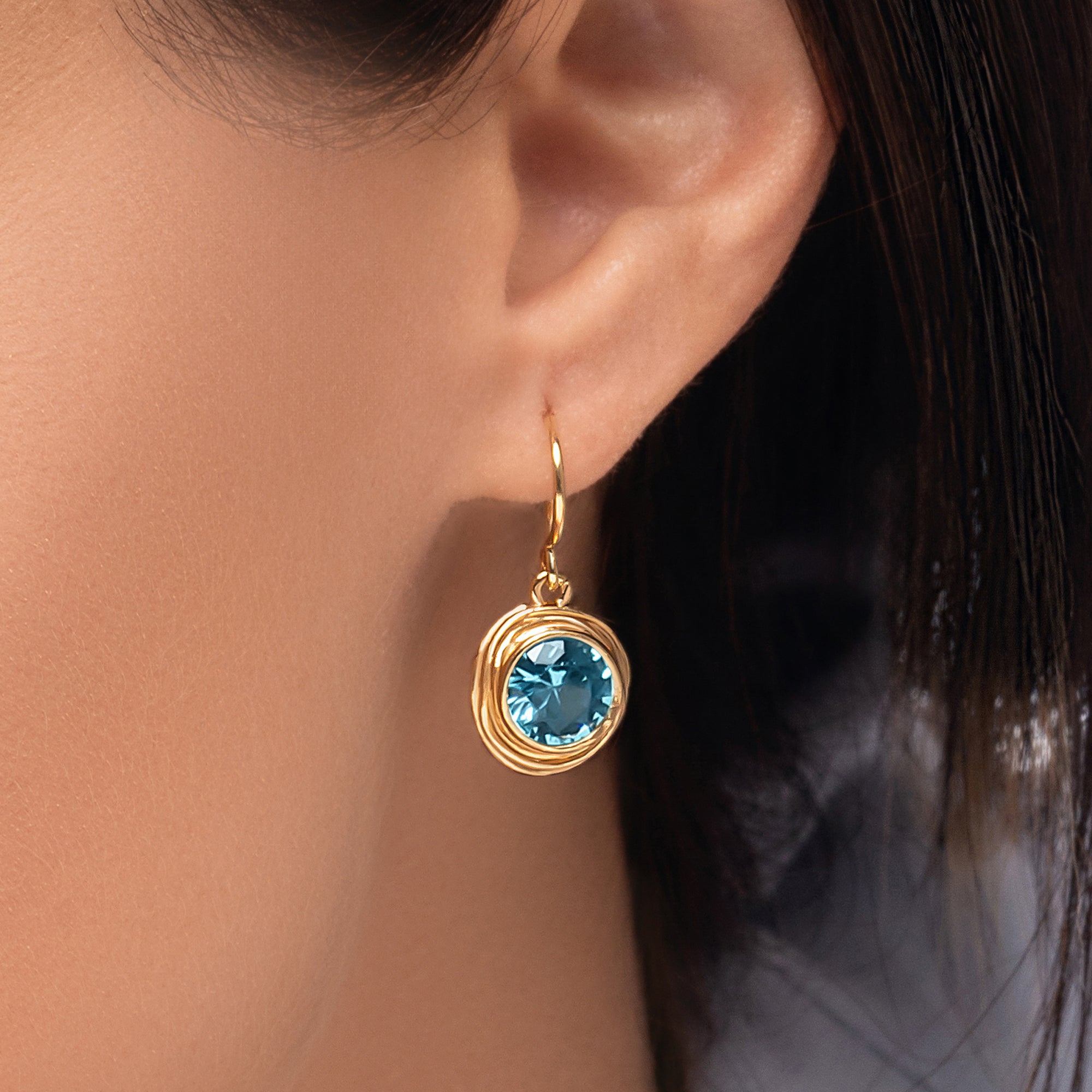 14K Gold Over Sterling Silver Aquamarine CZ Earrings