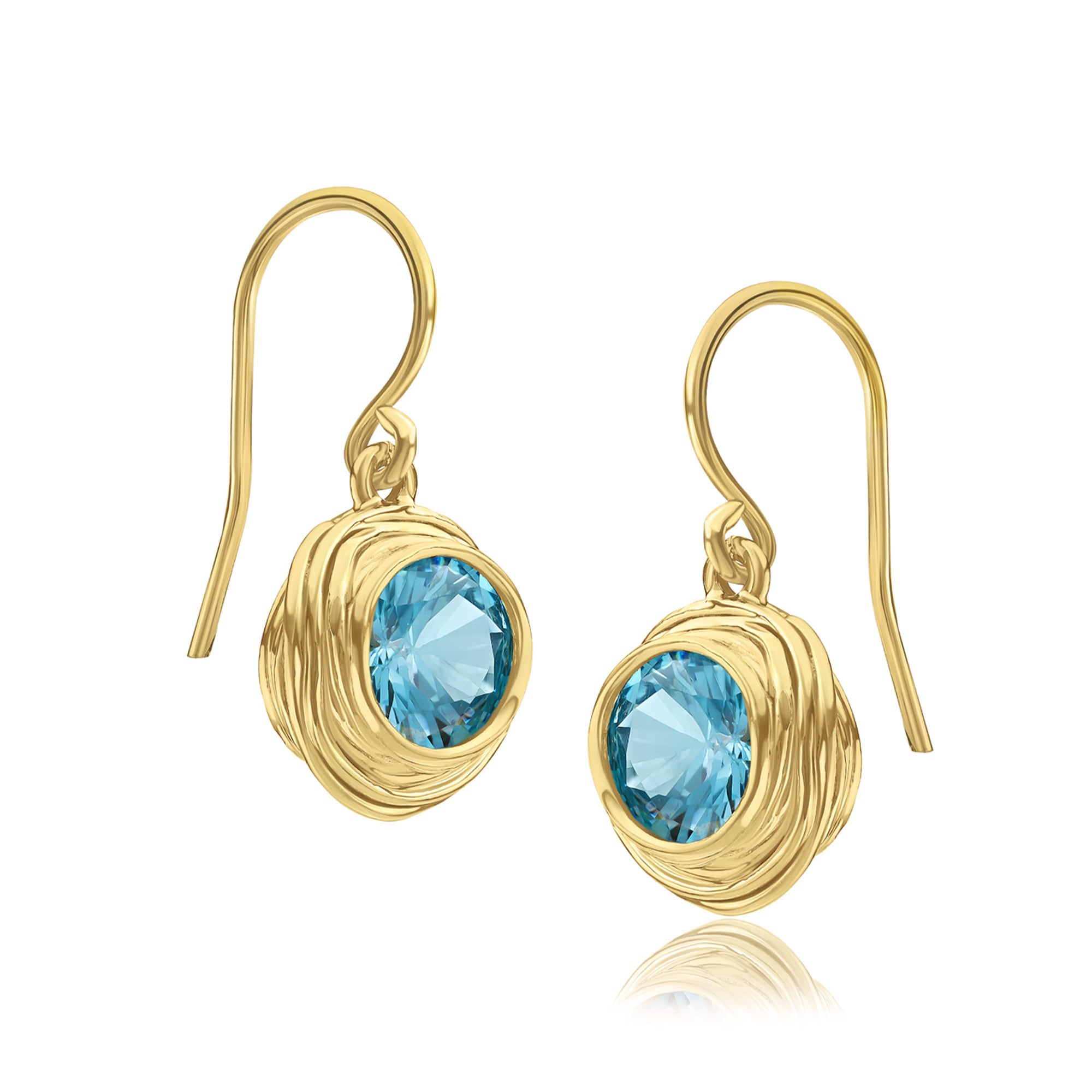 14K Gold Over Sterling Silver Aquamarine CZ Earrings
