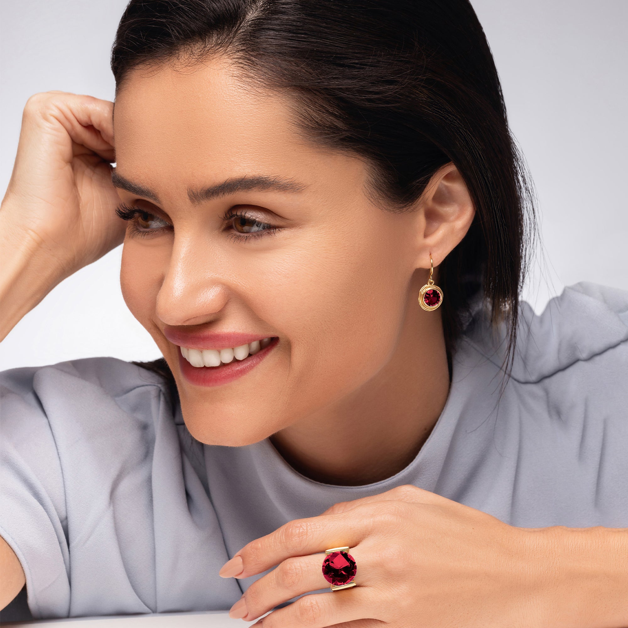 14K Gold Over Sterling Silver Ruby CZ Earrings