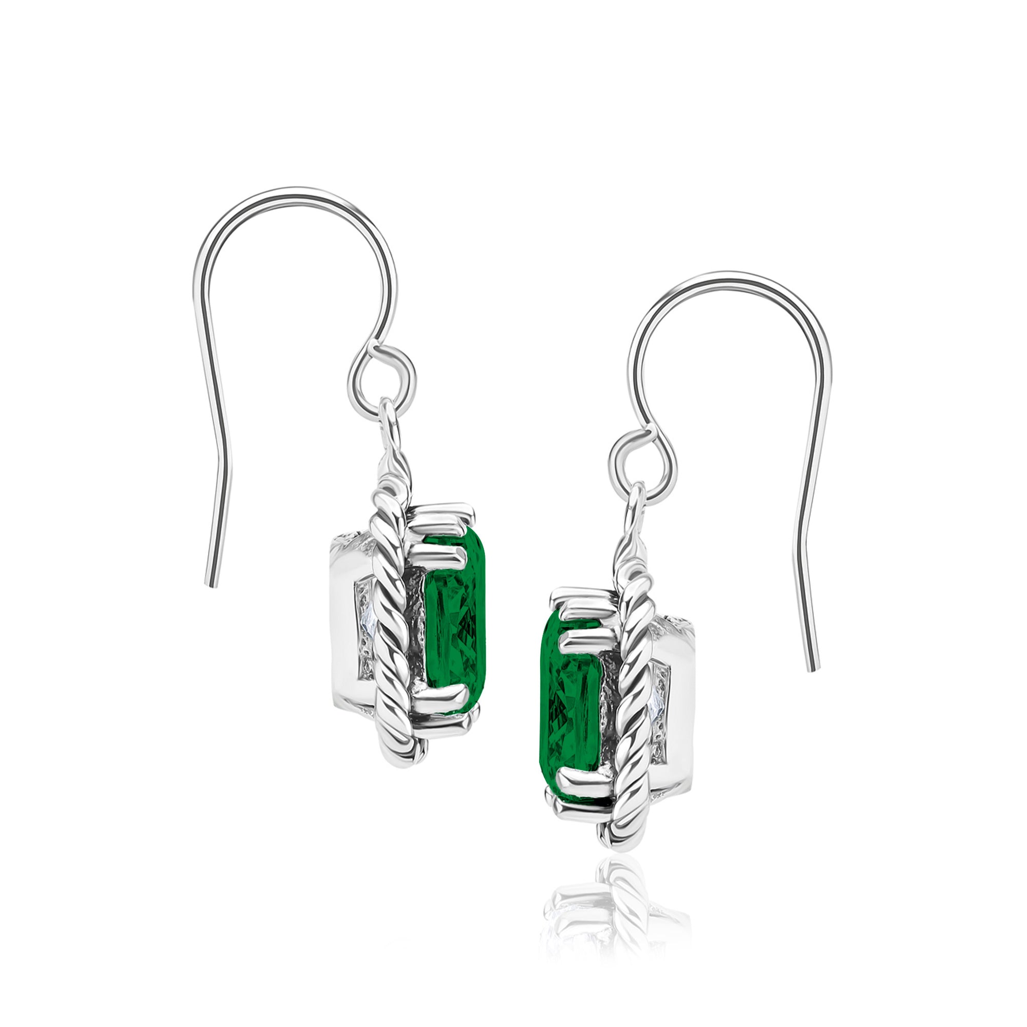 Sterling Silver Emerald CZ Braid Dangle Earrings