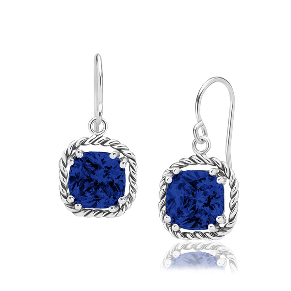 Sterling Silver Sapphire CZ Braid Dangle Earrings