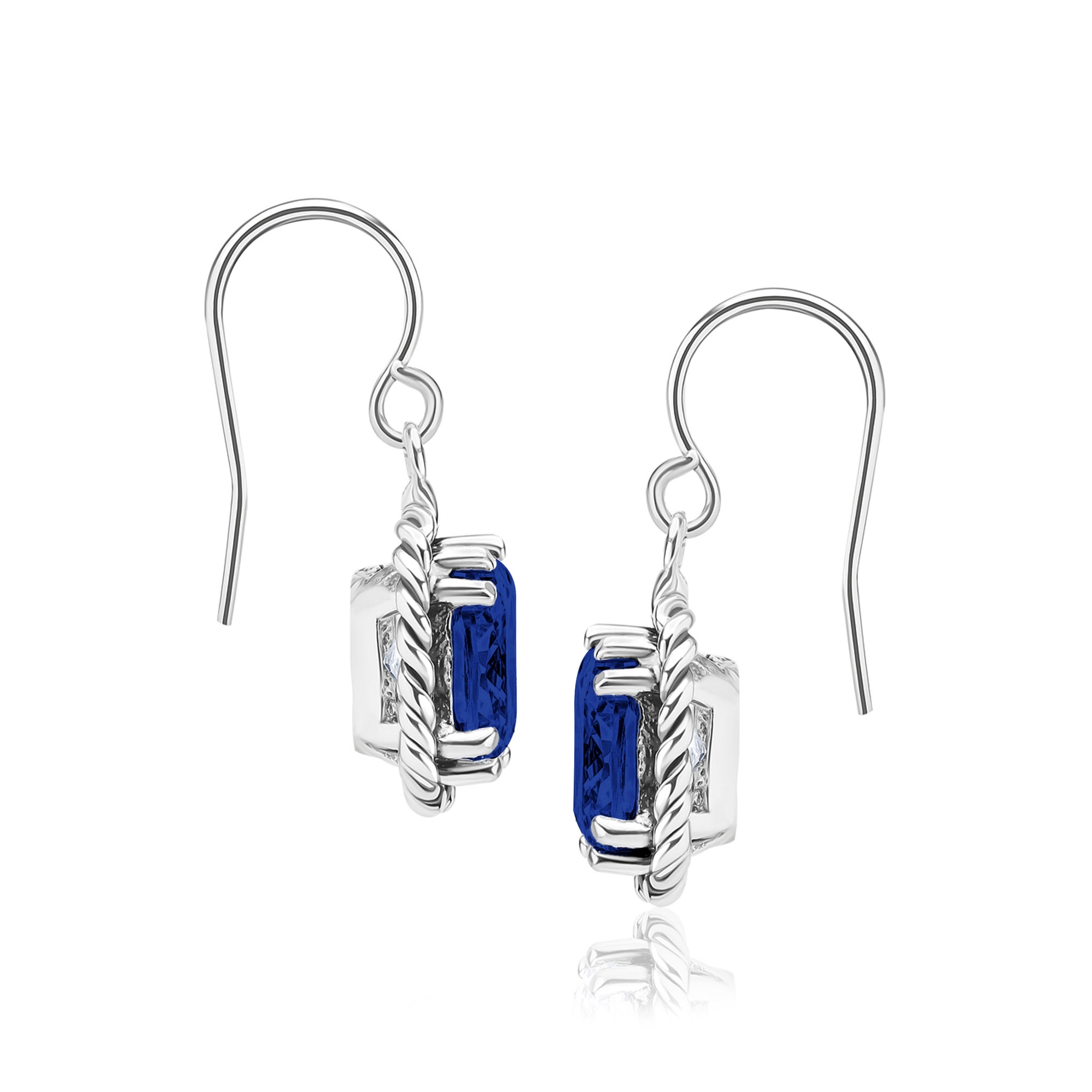 Sterling Silver Sapphire CZ Braid Dangle Earrings