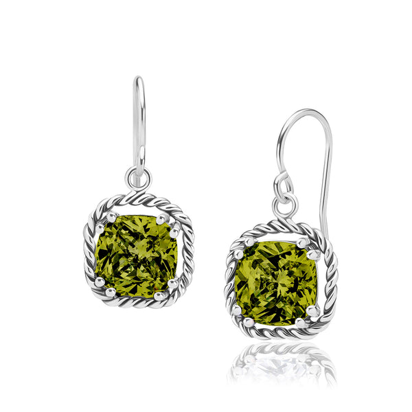 Sterling Silver Peridot CZ Braid Dangle Earrings