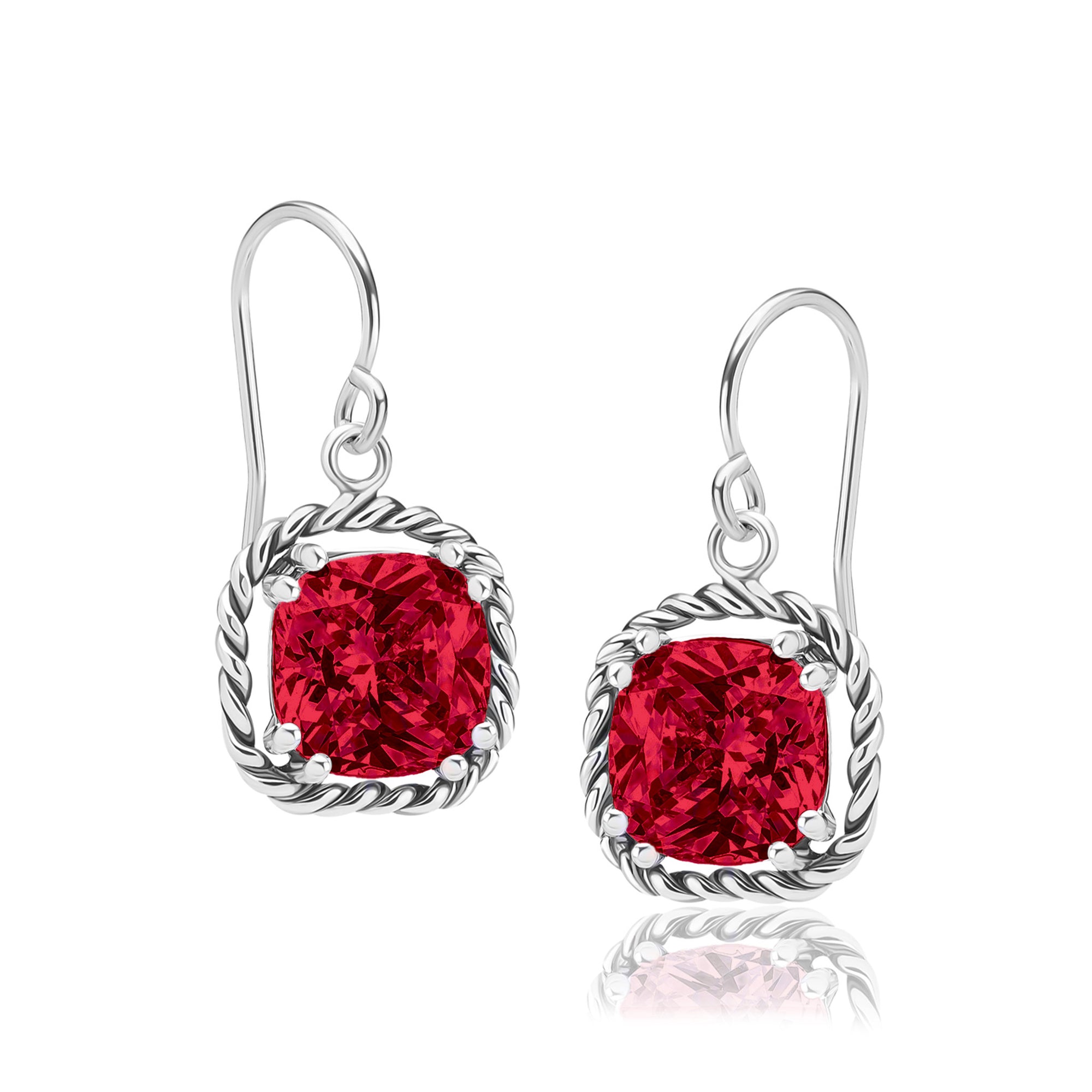 Sterling Silver Ruby CZ Braid Dangle Earrings