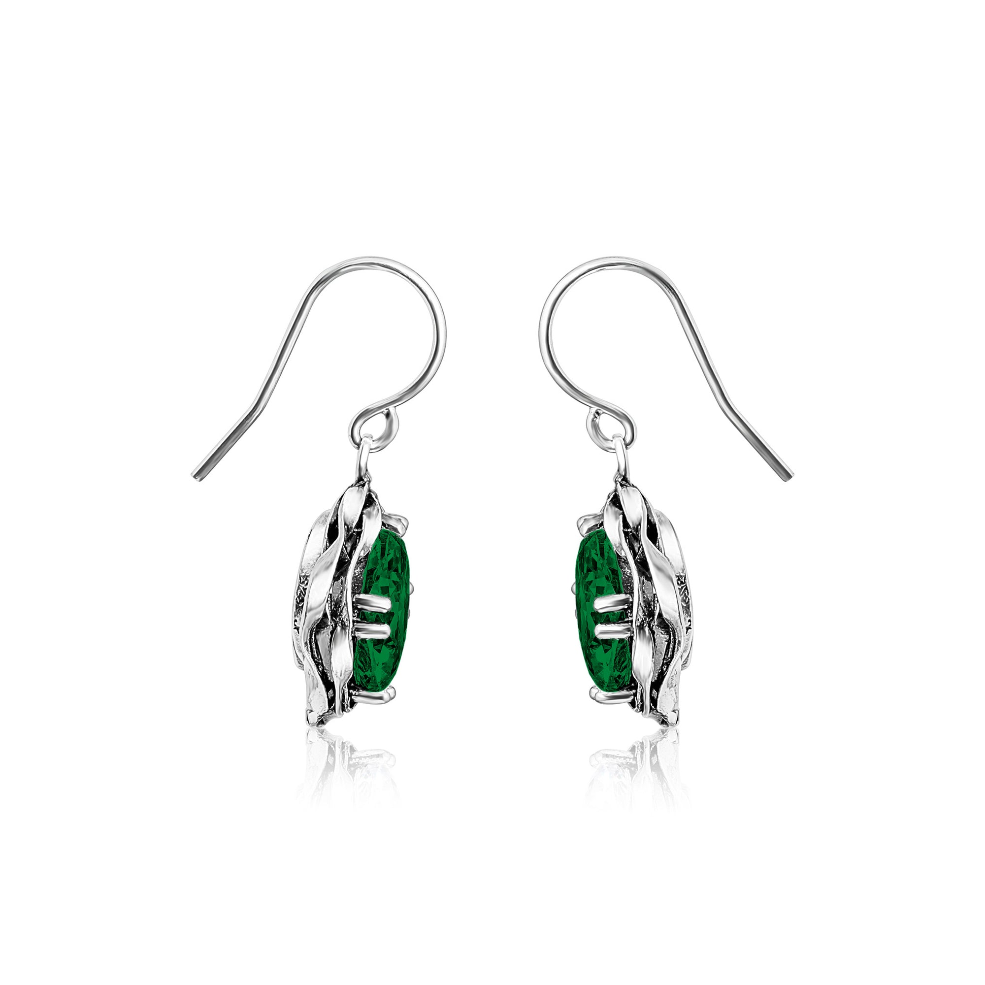 Statement Sterling Silver Emerald CZ Wrap Earrings