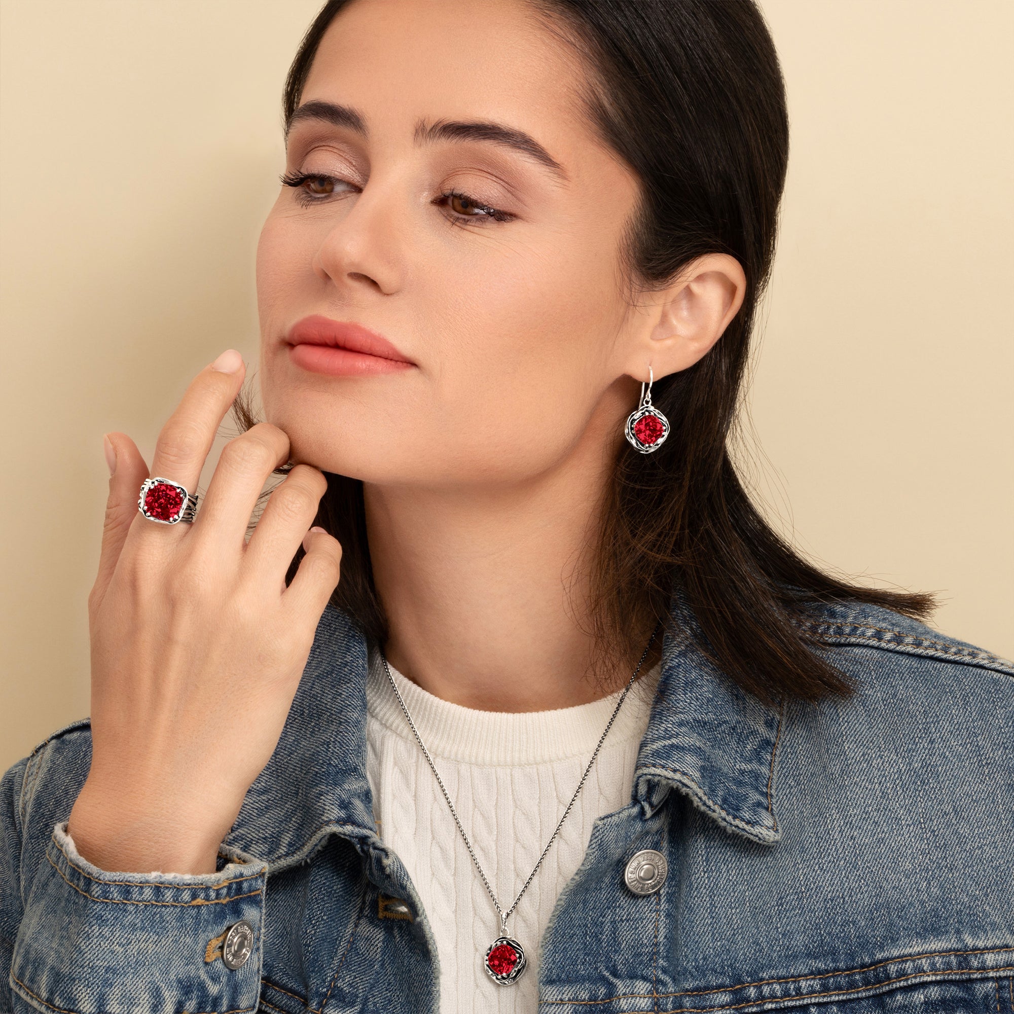 Statement Sterling Silver Ruby CZ Wrap Earrings