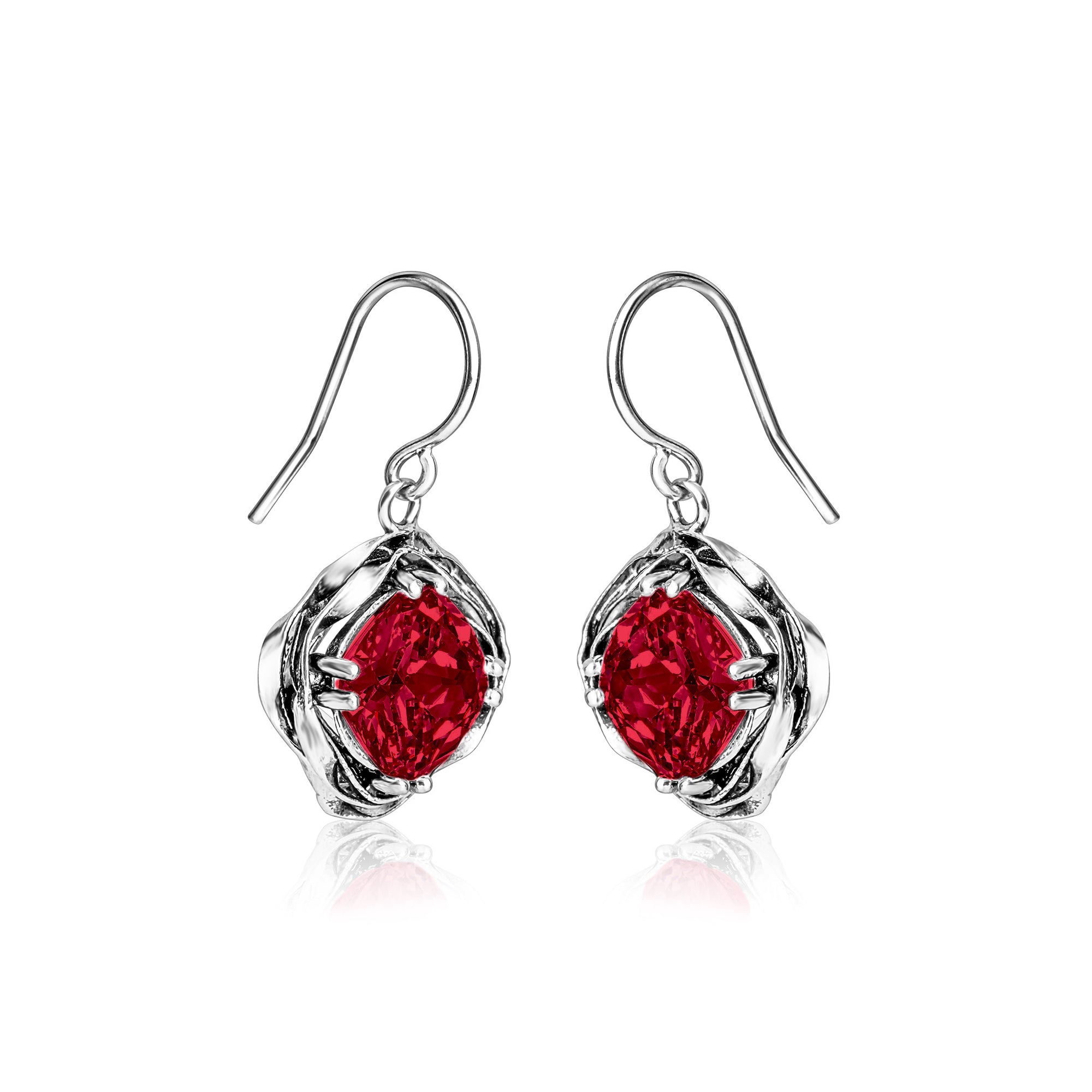 Statement Sterling Silver Ruby CZ Wrap Earrings
