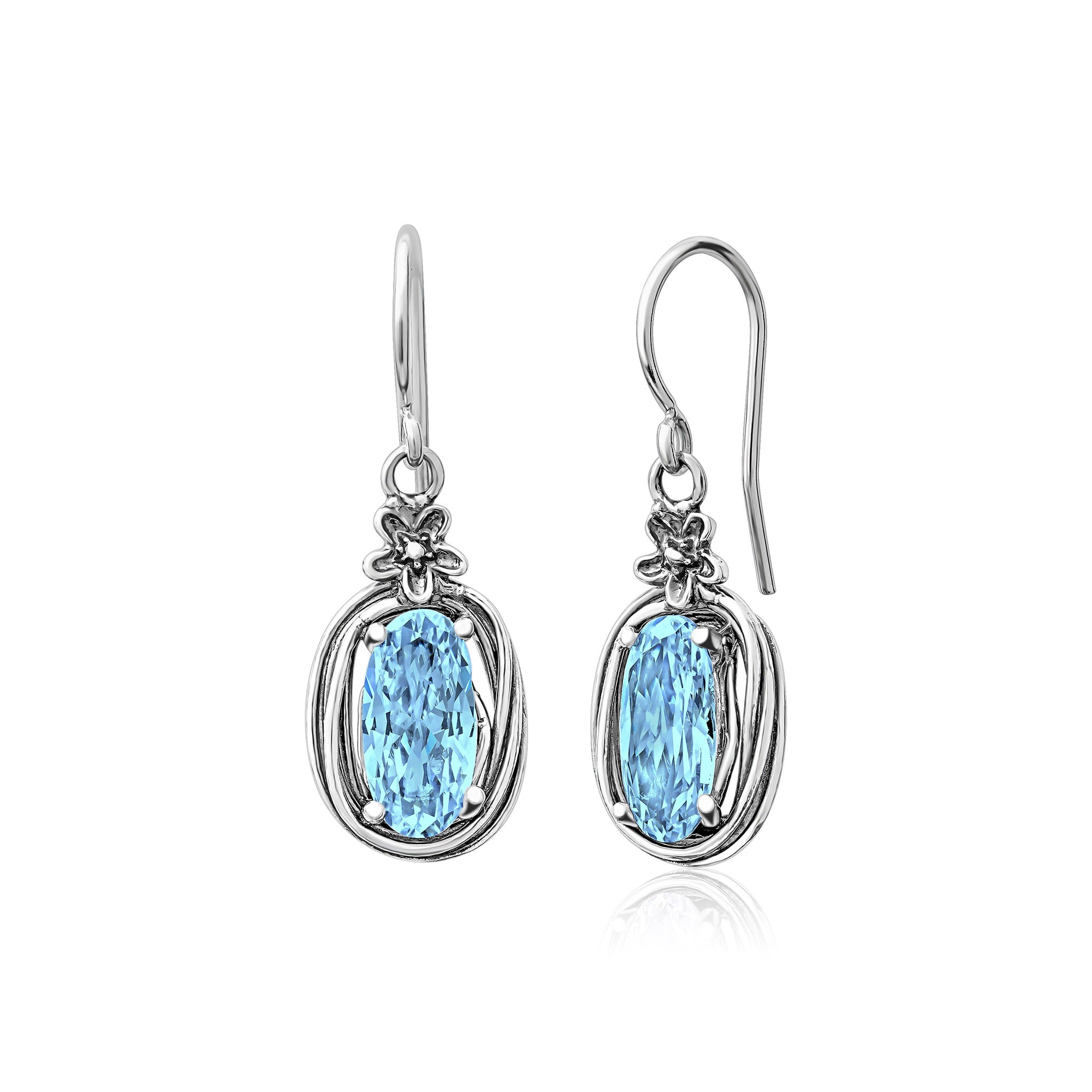 Sterling Silver Aquamarine CZ Floral Wire Wrap Earrings – Jean