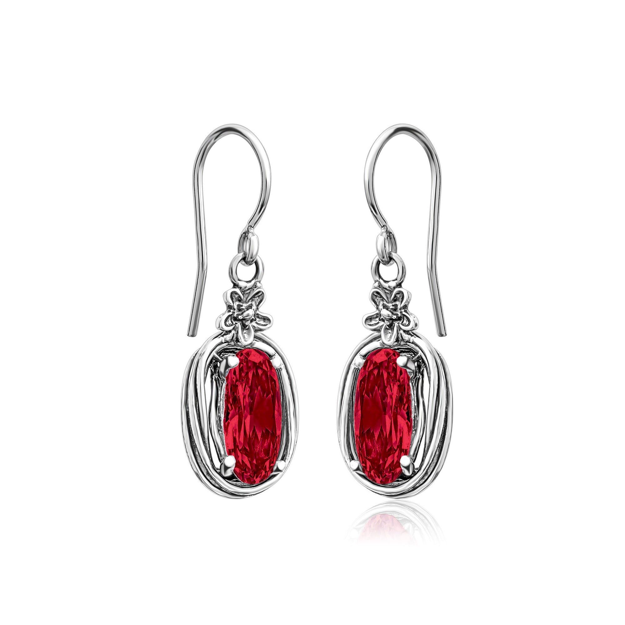 Sterling Silver Ruby CZ Floral Wire Wrap Earrings