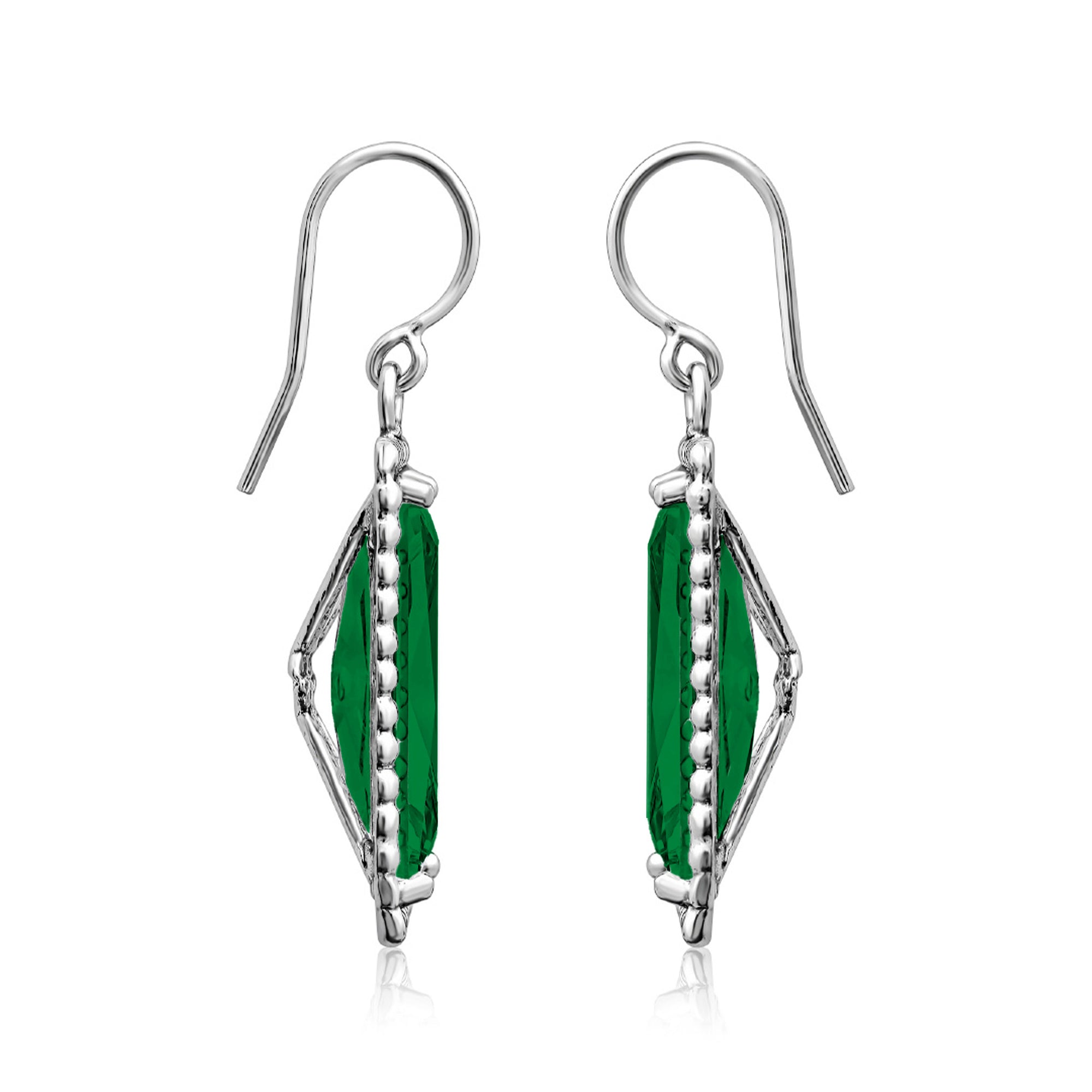 Sterling Silver Emerald CZ Baguette Earrings
