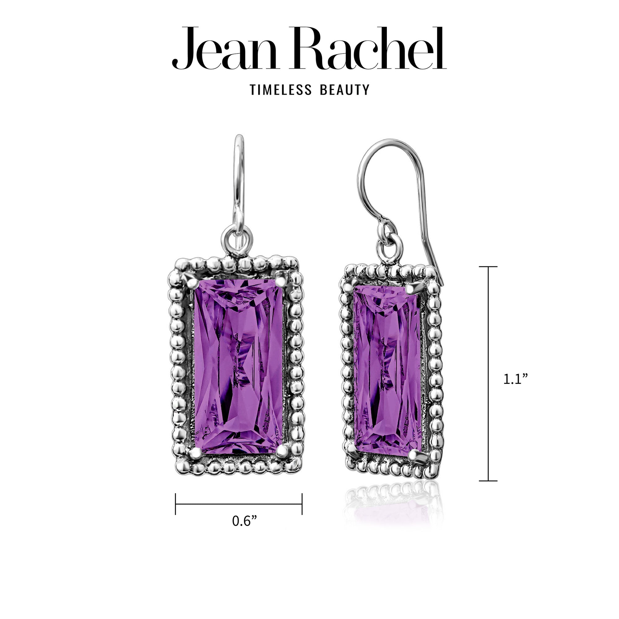 Sterling Silver Amethyst CZ Baguette Earrings