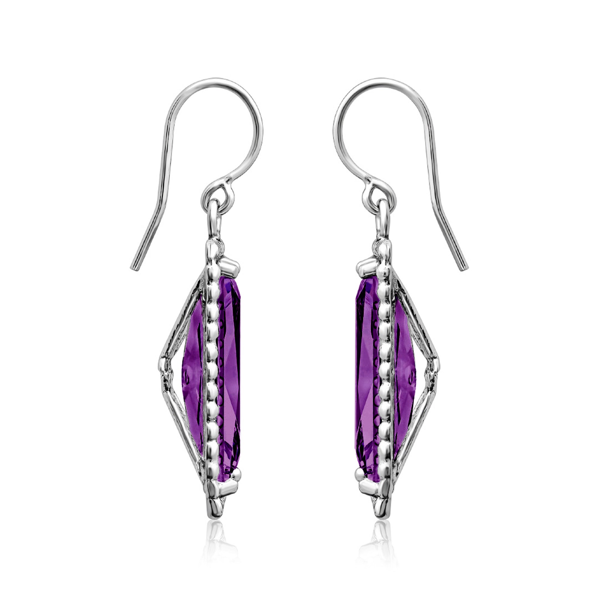 Sterling Silver Amethyst CZ Baguette Earrings
