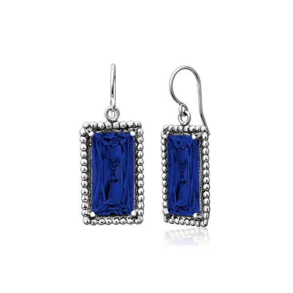 Sterling Silver Sapphire CZ Baguette Earrings