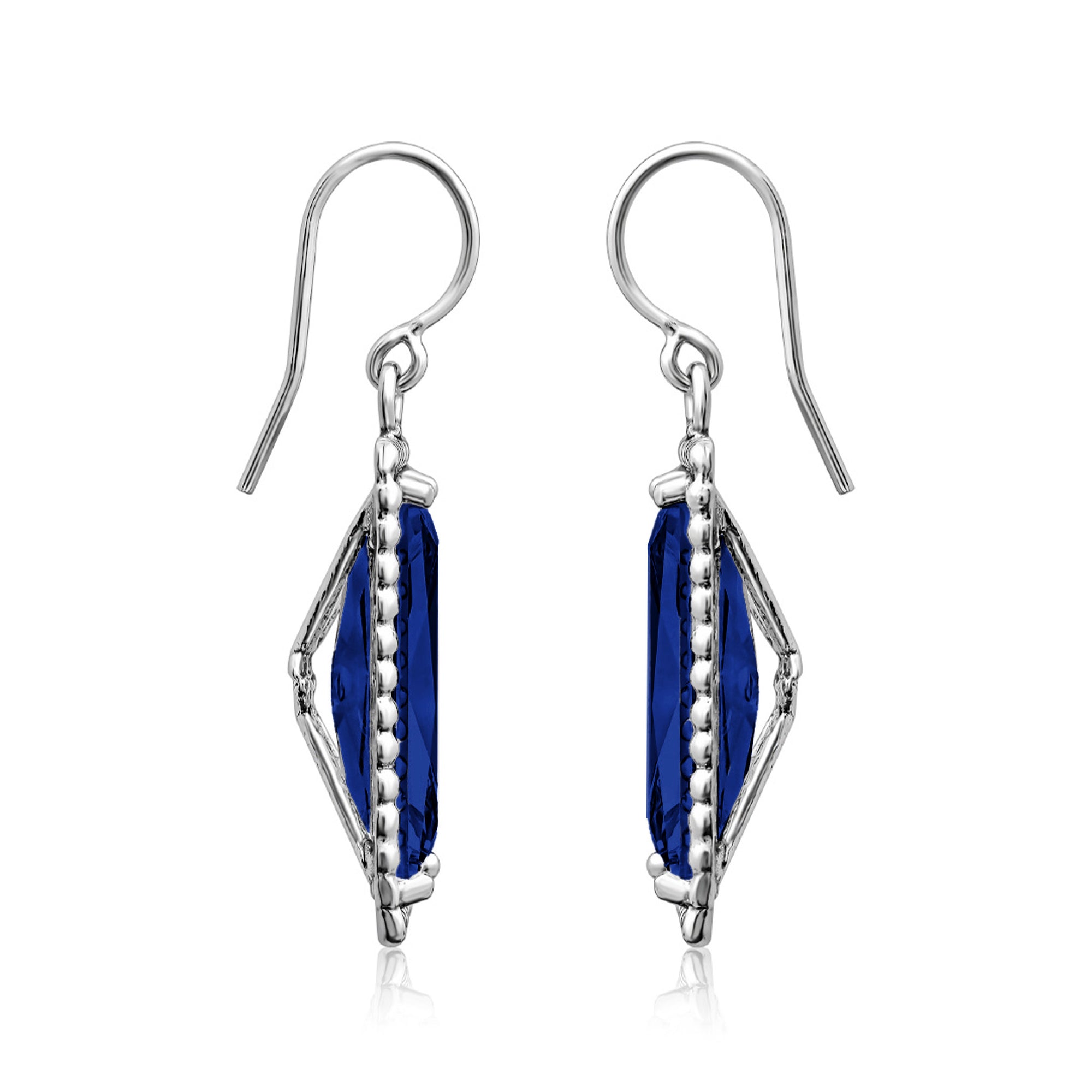 Sterling Silver Sapphire CZ Baguette Earrings