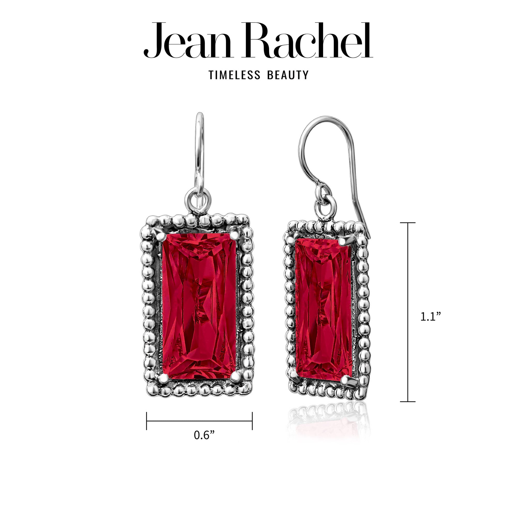 Sterling Silver Ruby CZ Baguette Earrings