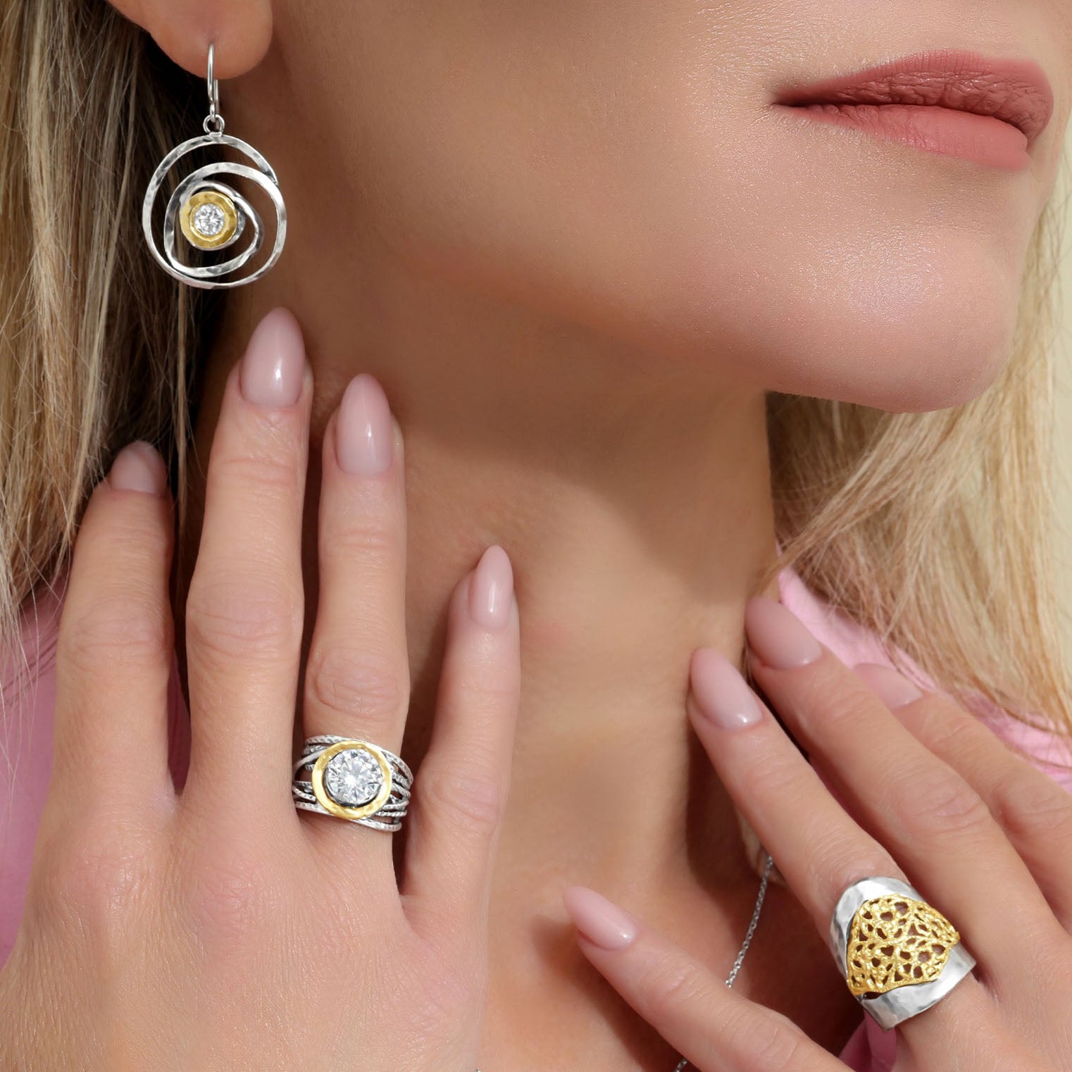 Artistic Mixed Metal CZ Earrings