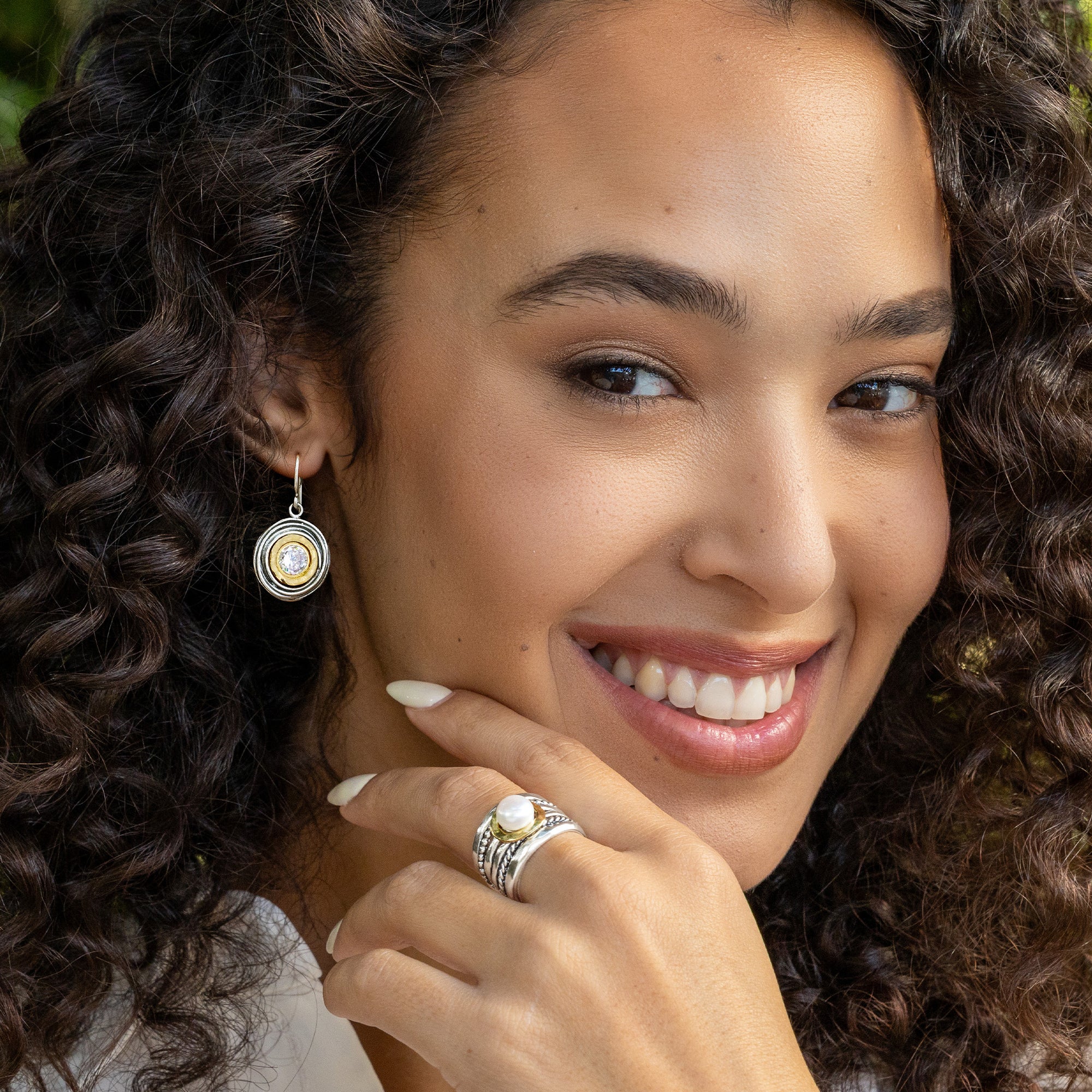 Mixed Metal CZ Wire Wrap Earrings