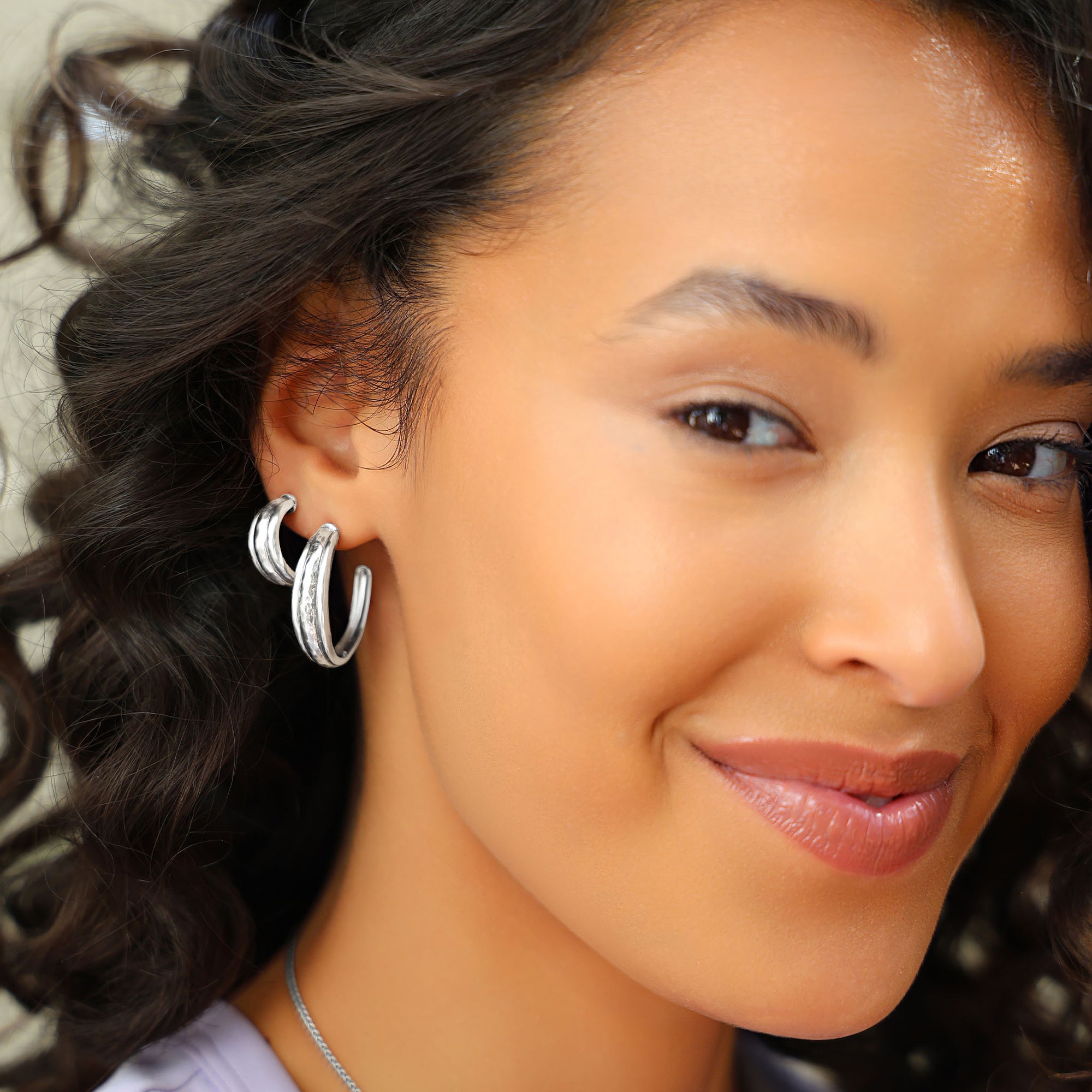 Sterling Silver Medium Bold Dome Hoop Earrings