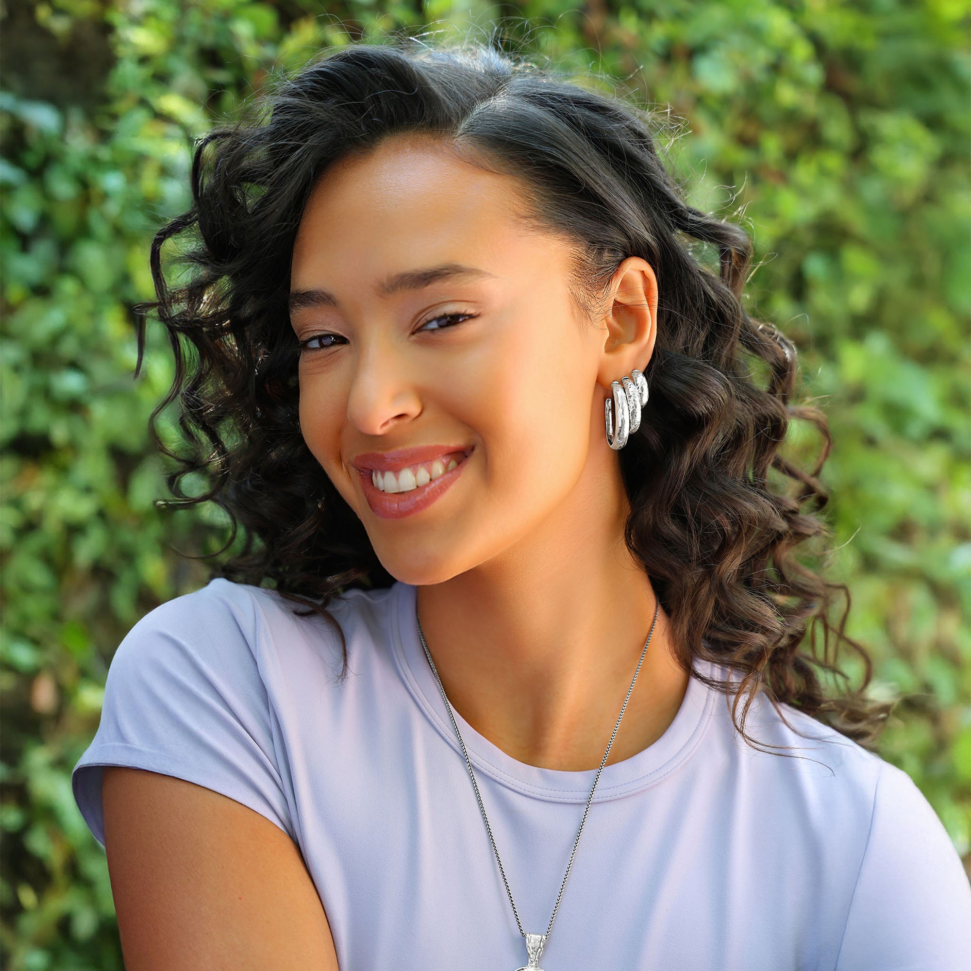 Sterling Silver Small Hammered Hoop Earrings