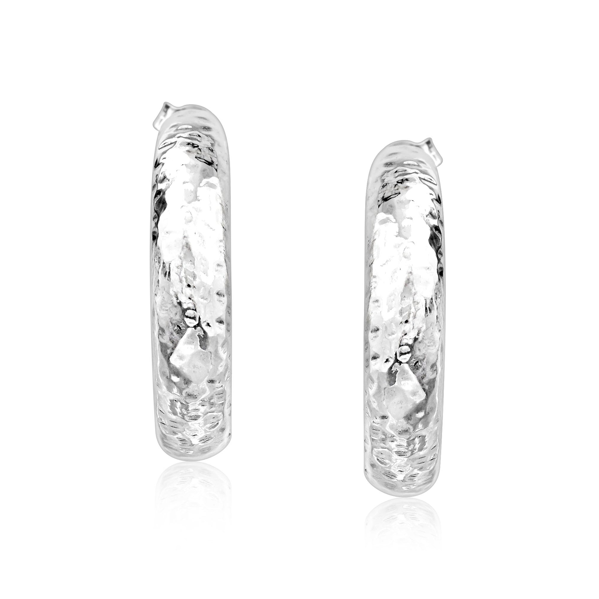 Sterling Silver Medium Hammered Hoop Earrings