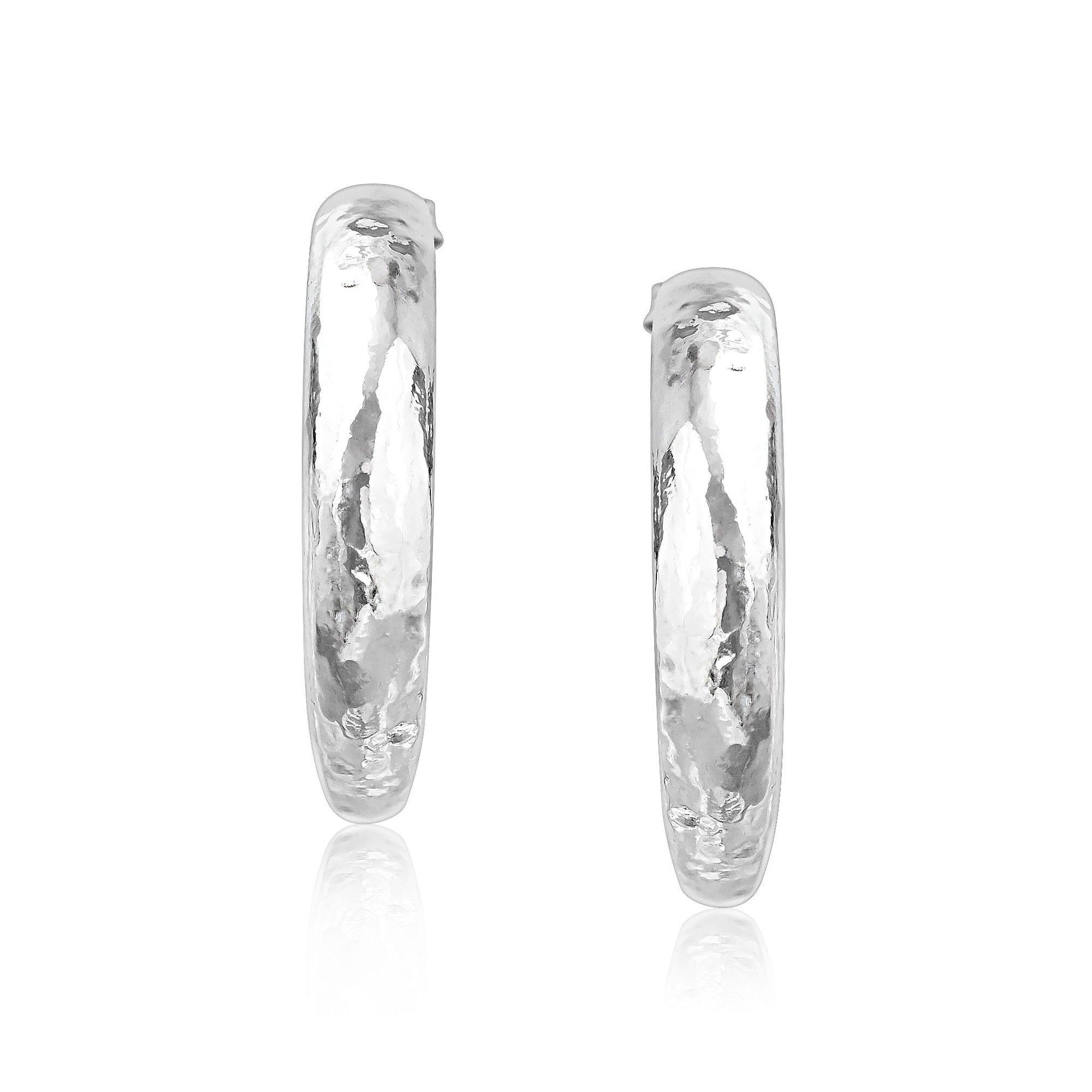 Sterling Silver Large Hammered Hoop Earrings