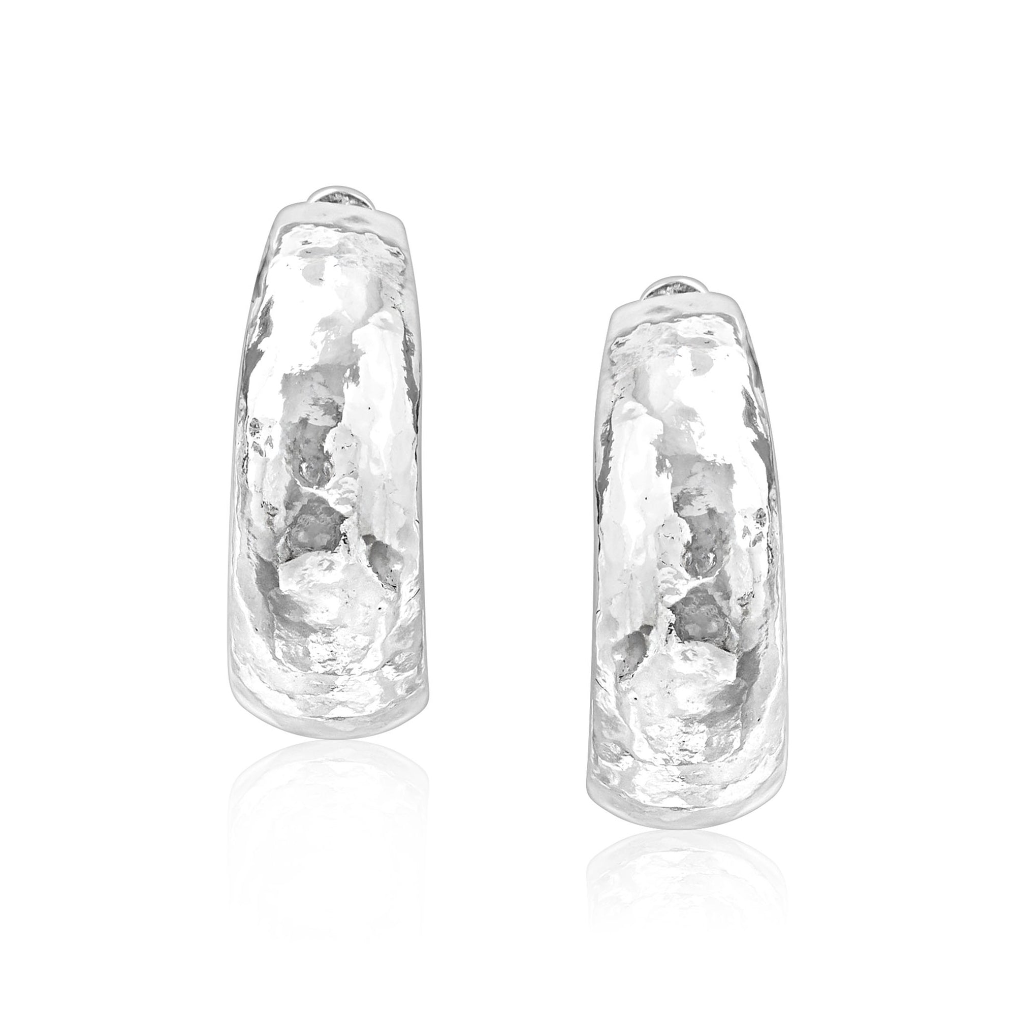 Sterling Silver Medium Hammered Dome Hoop Earrings