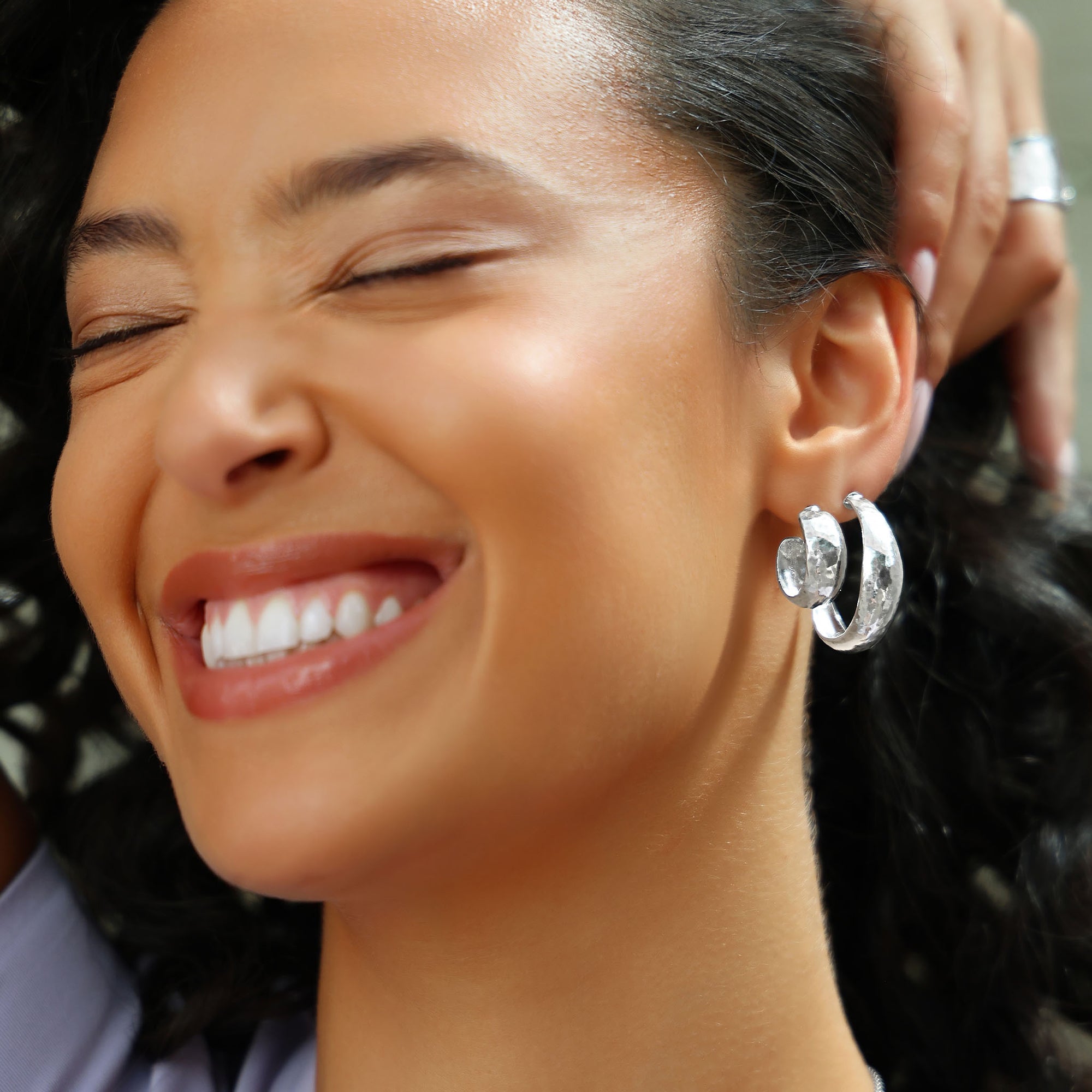 Sterling Silver Large Hammered Dome Hoop Earrings