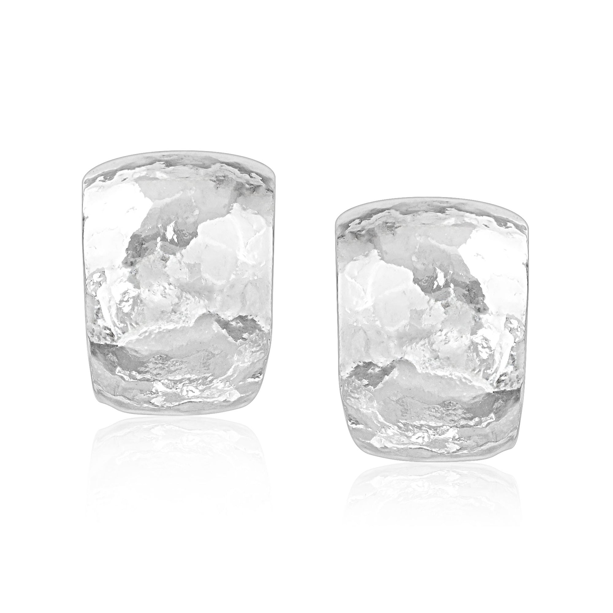 Sterling Silver Small Wide Hammered Hoop Earrings
