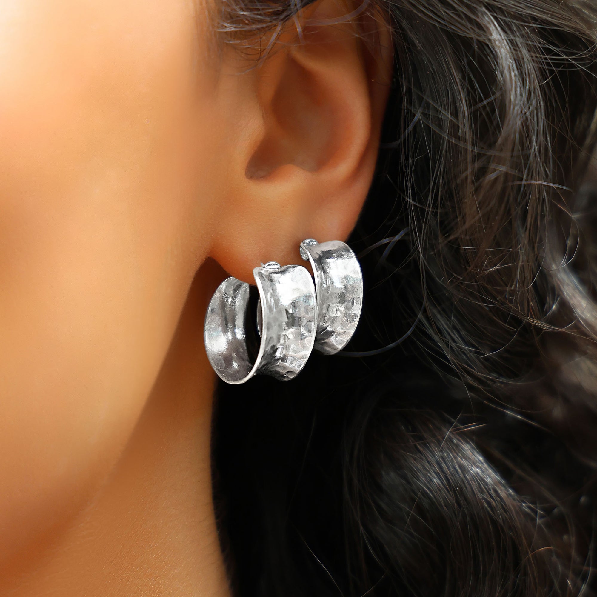Sterling Silver Small Curved Hoop Earrings